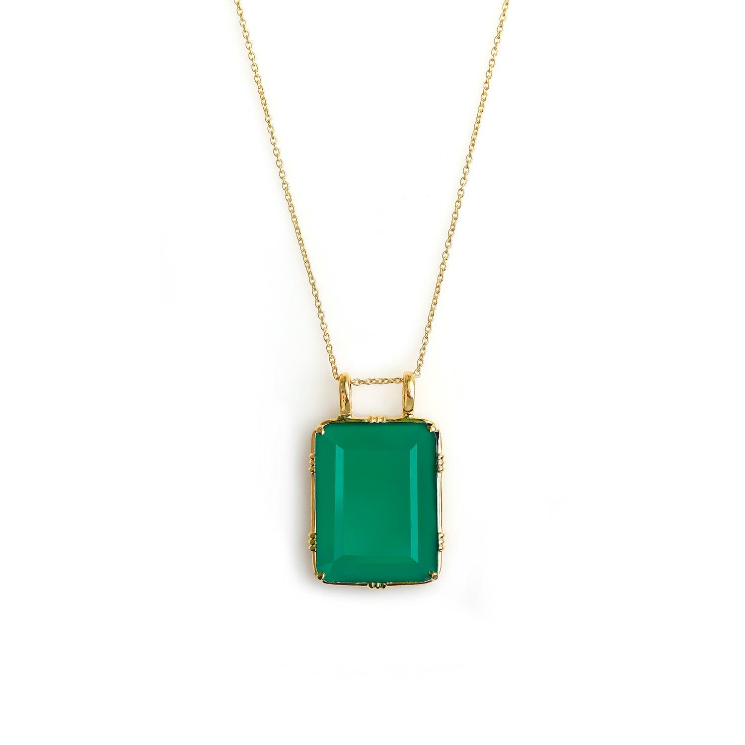 Green Onyx Necklace 14kt Gold Over 925 Silver Chain Pendant Necklace Jewelry - YoTreasure