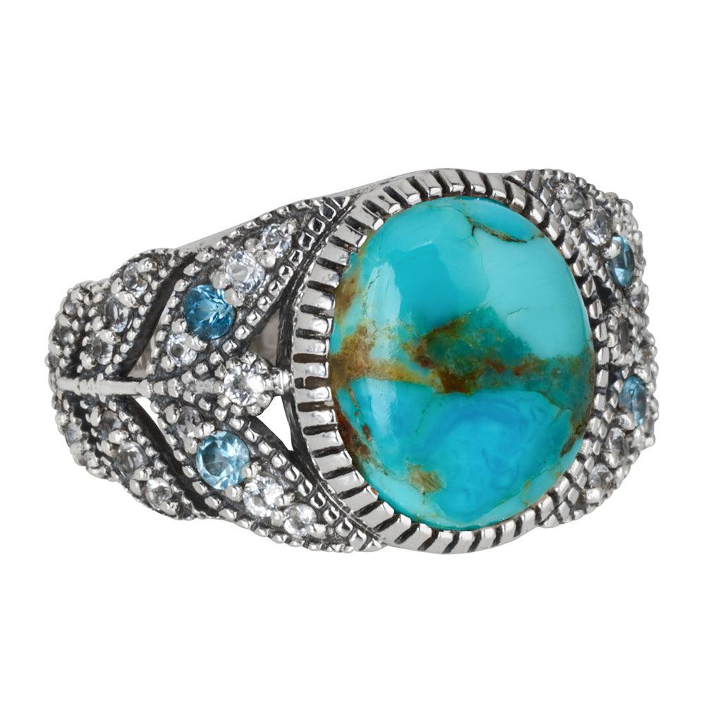 Blue Turquoise Swiss Blue Topaz 925 Sterling Silver Statement Ring Jewelry - YoTreasure