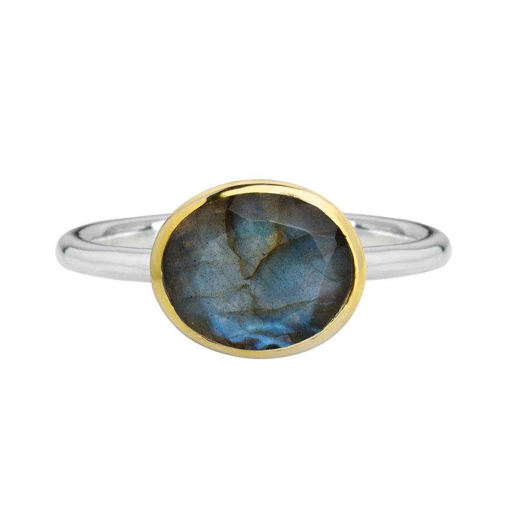 Labradorite Solitaire Ring 14K Gold Plated Over 925 Silver Jewelry - YoTreasure