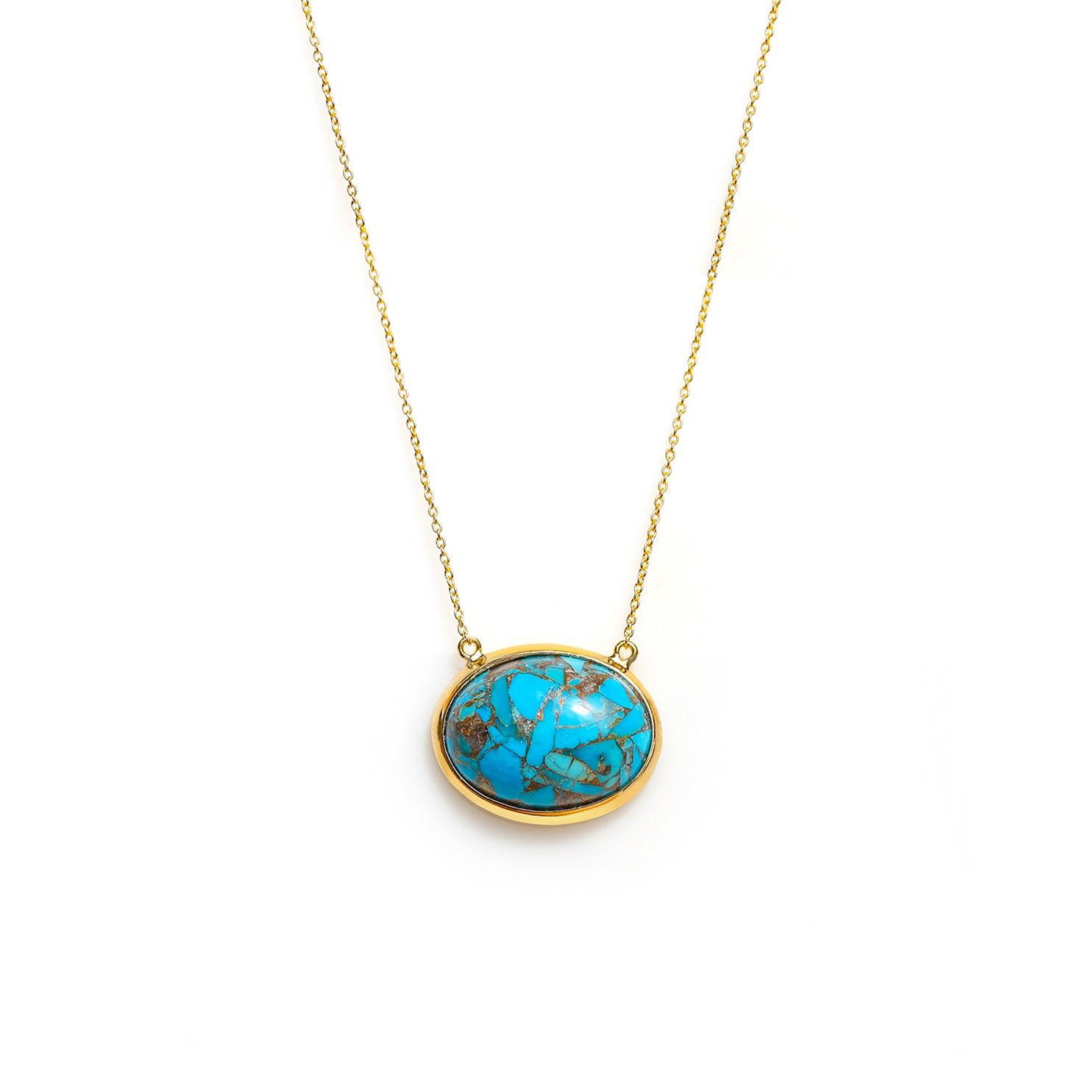 Blue Copper Turquoise 14K Gold Over 925 Silver Chain Pendant Necklace Jewelry - YoTreasure