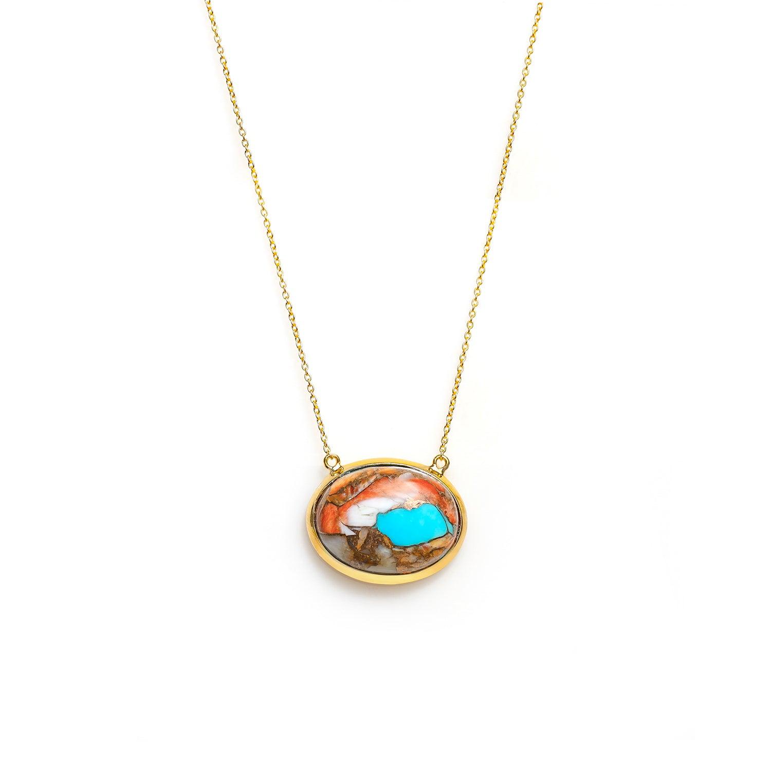 Oyster Spinning Turquoise 14K Gold Over 925 Silver Chain Pendant Necklace Jewelry - YoTreasure