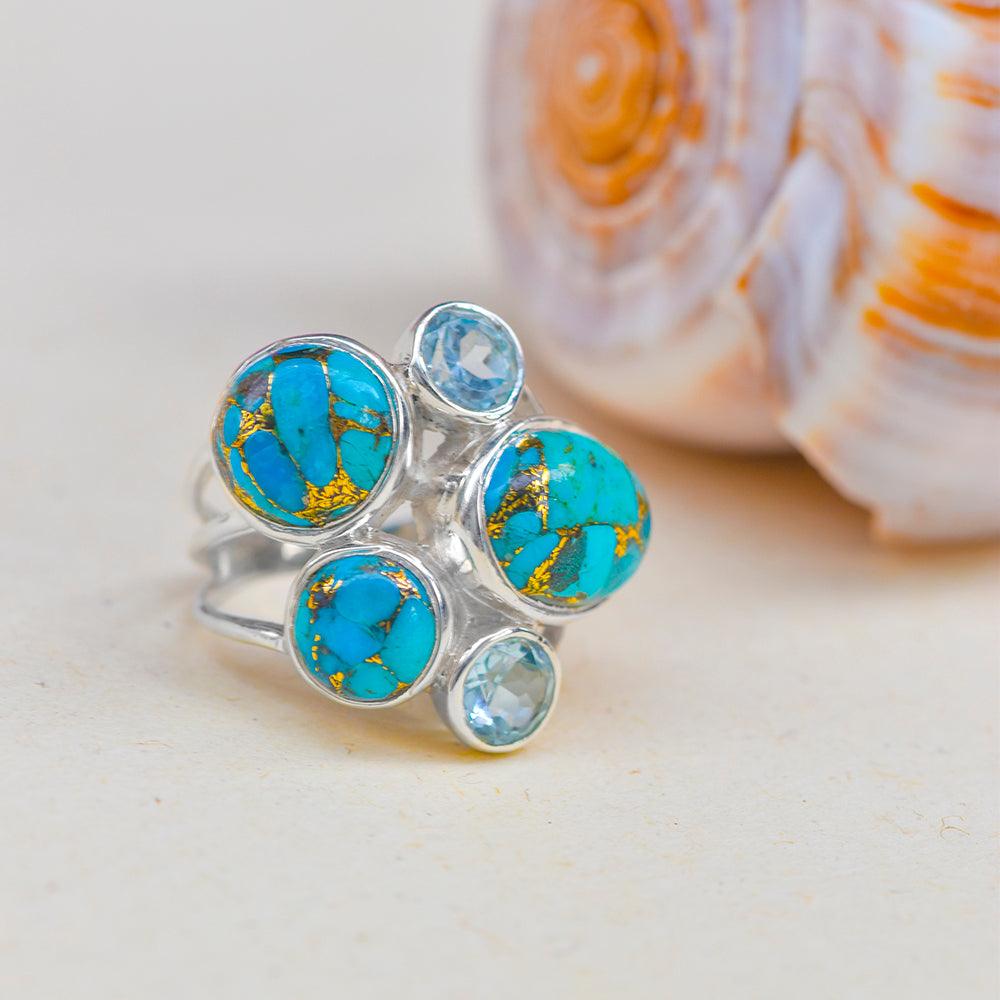Blue Copper Turquoise Solid 925 Sterling Silver Designer Ring Jewelry - YoTreasure