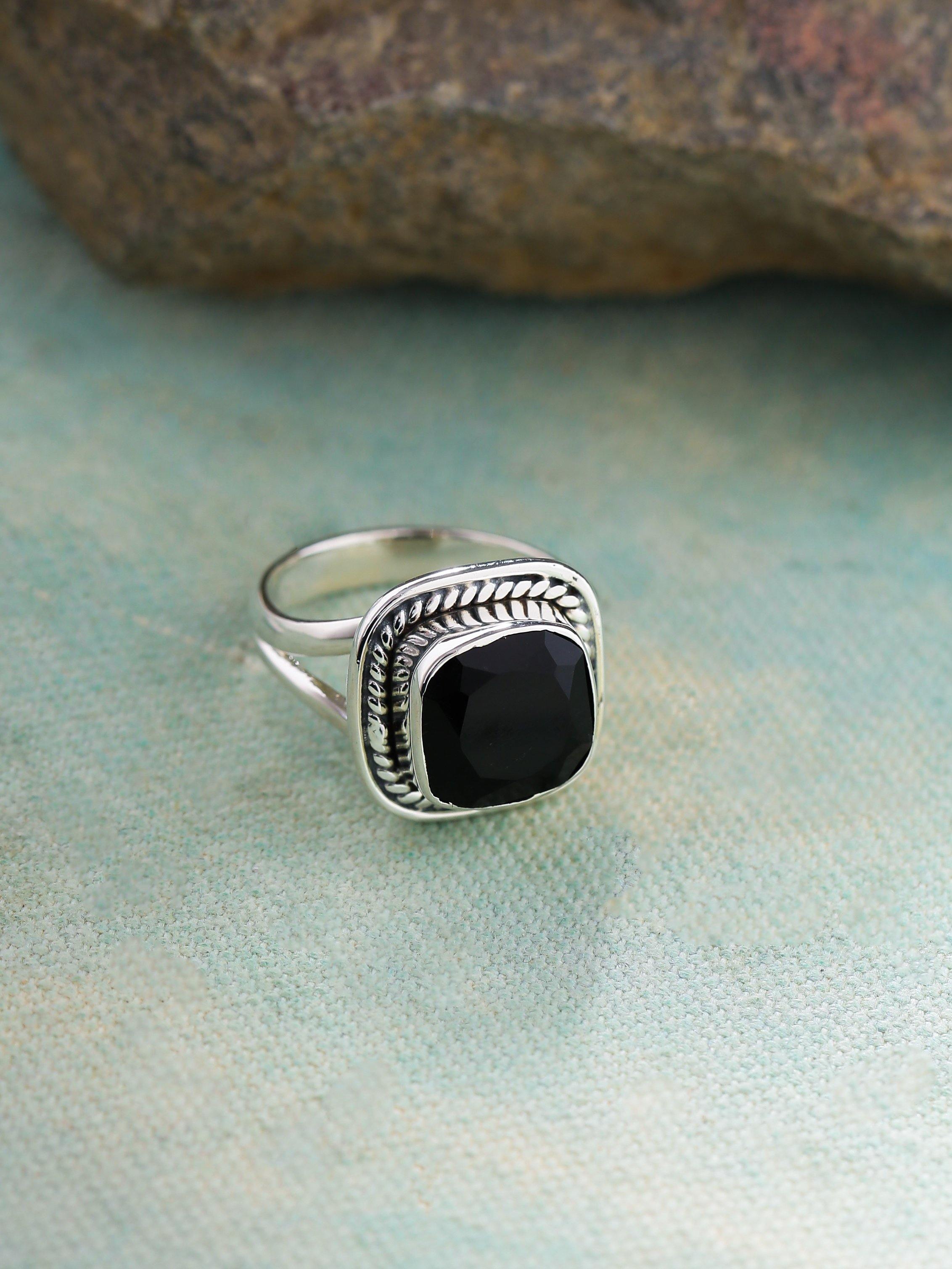 Black Onyx Solid 925 Sterling Silver Ring - YoTreasure
