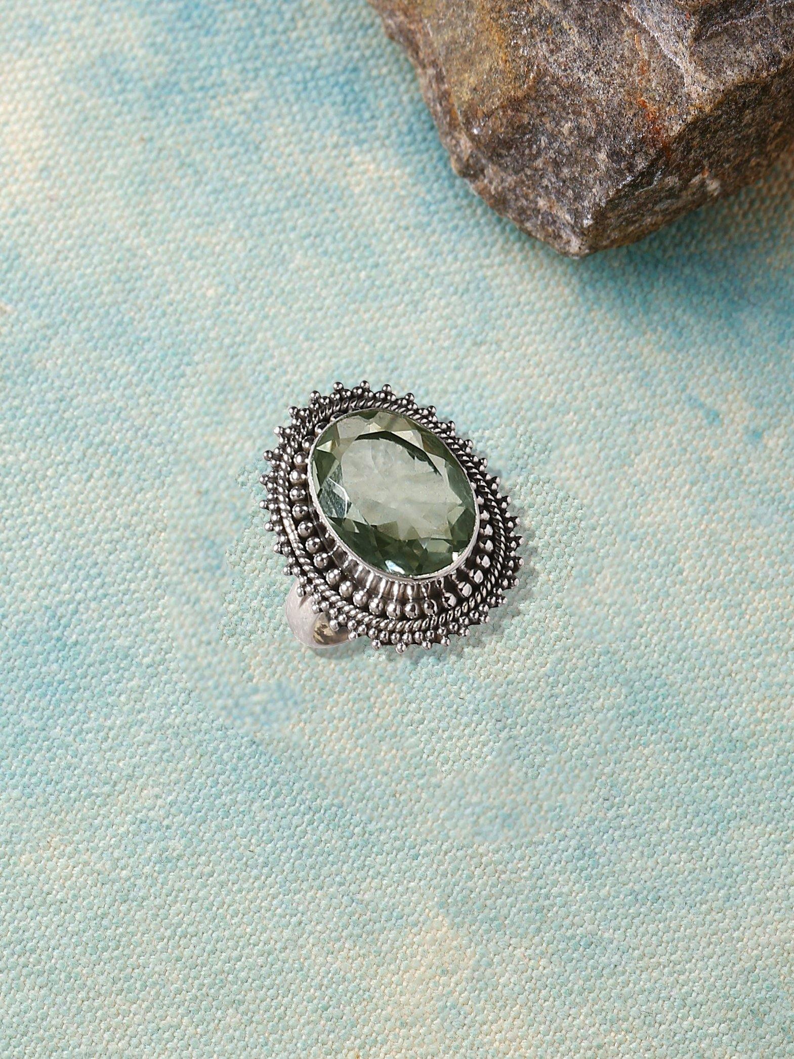 Green Amethyst Solid 925 Sterling Silver Designer Ring Jewelry - YoTreasure