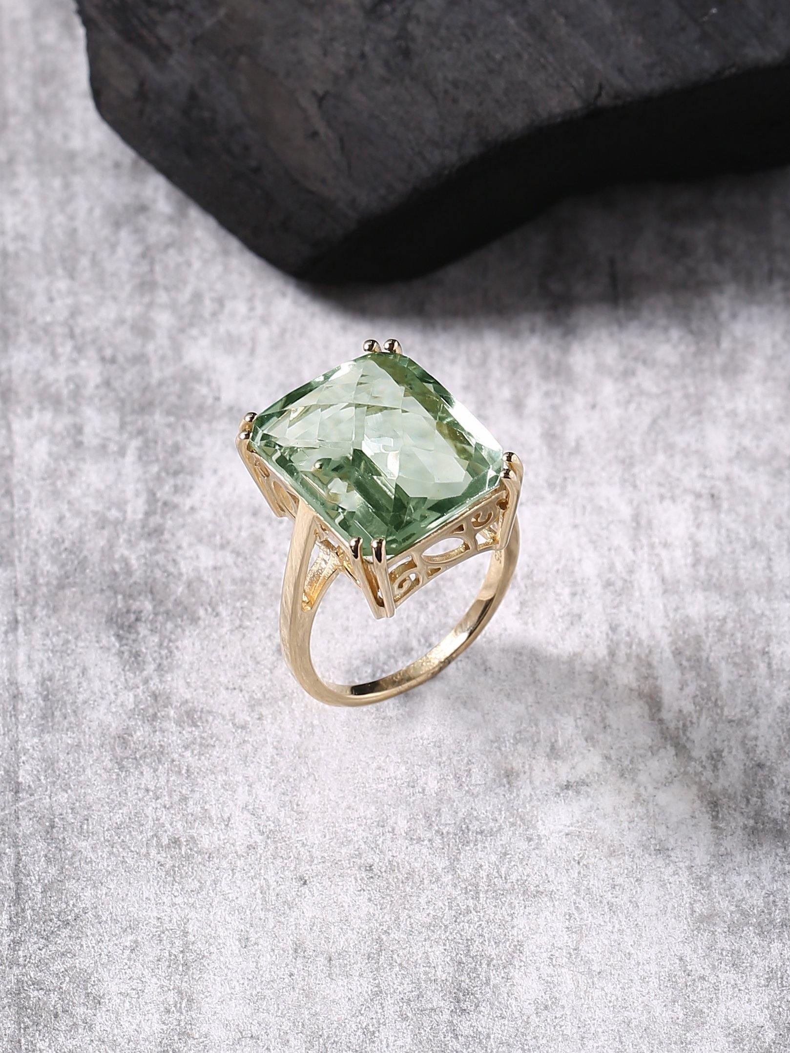 Green Amethyst Solid 925 Sterling Silver Gold Plated Ring Jewelry - YoTreasure