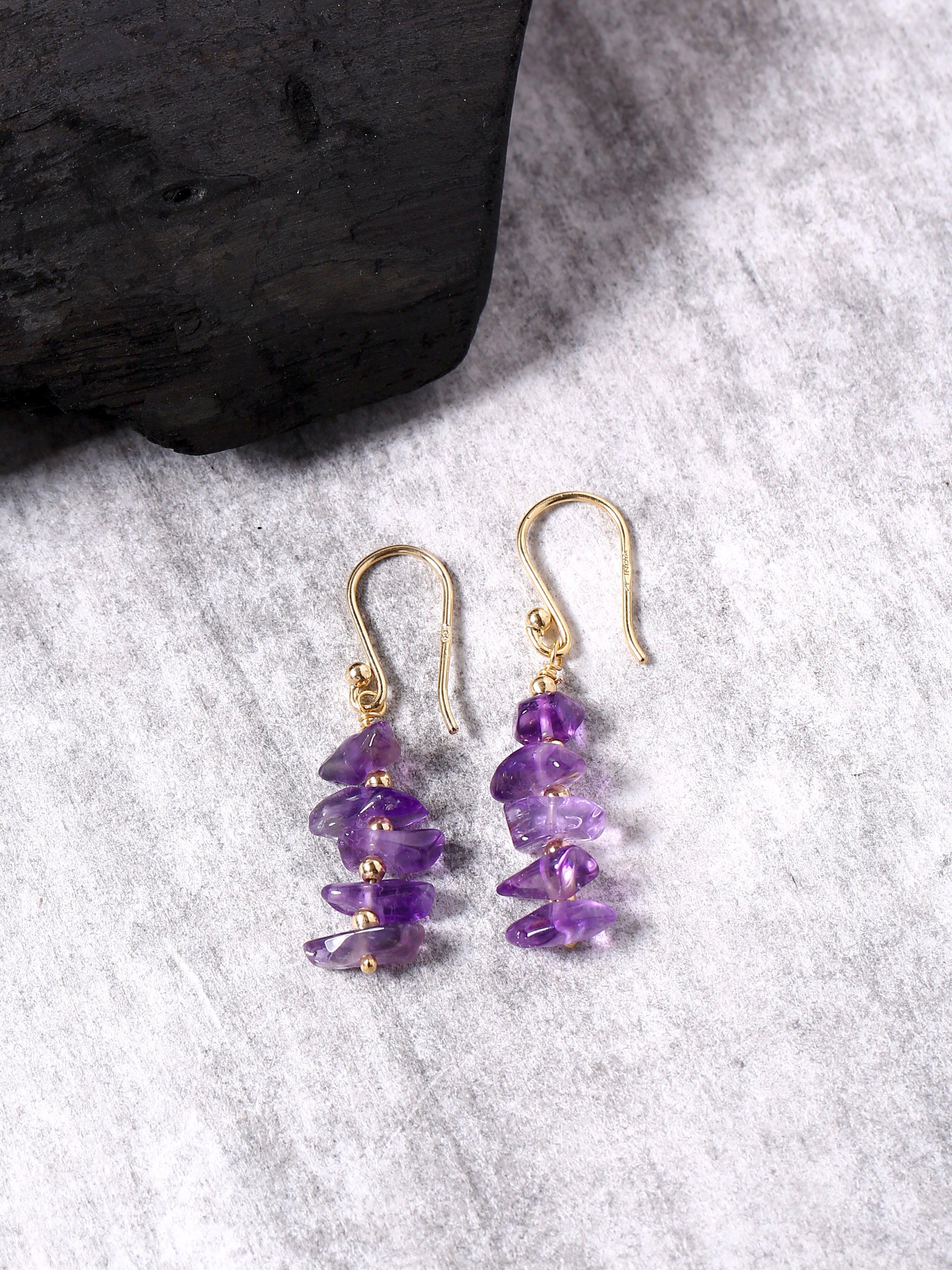 Amethyst Solid 925 Silver Gold Plated Dangle Earrings Jewelry - YoTreasure