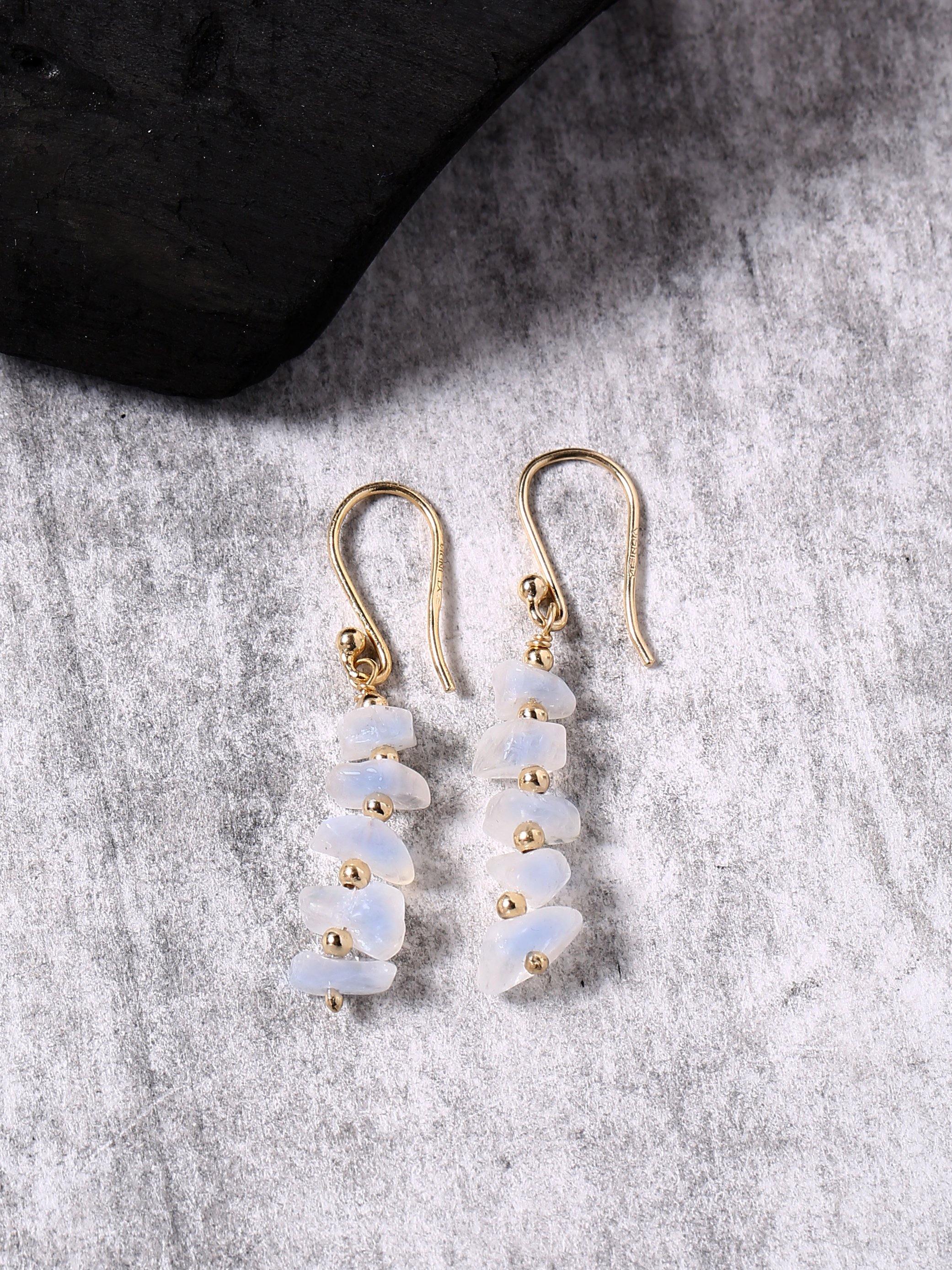 Moonstone Solid 925 Silver Gold Plated Dangle Earrings Jewelry - YoTreasure