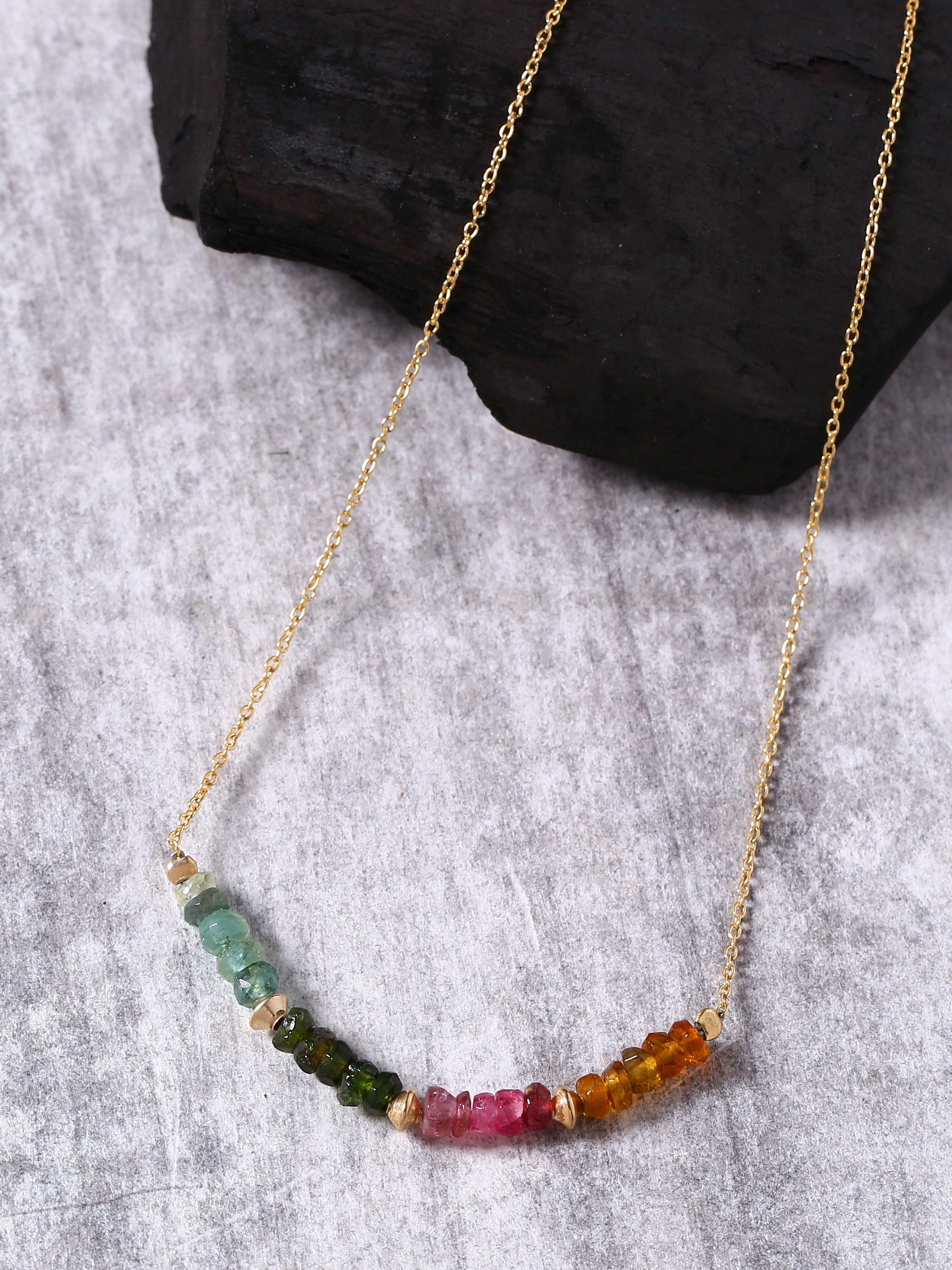 Multi Tourmaline Solid 925 Sterling Silver Gold Plated Chain Pendant Necklace Jewelry - YoTreasure