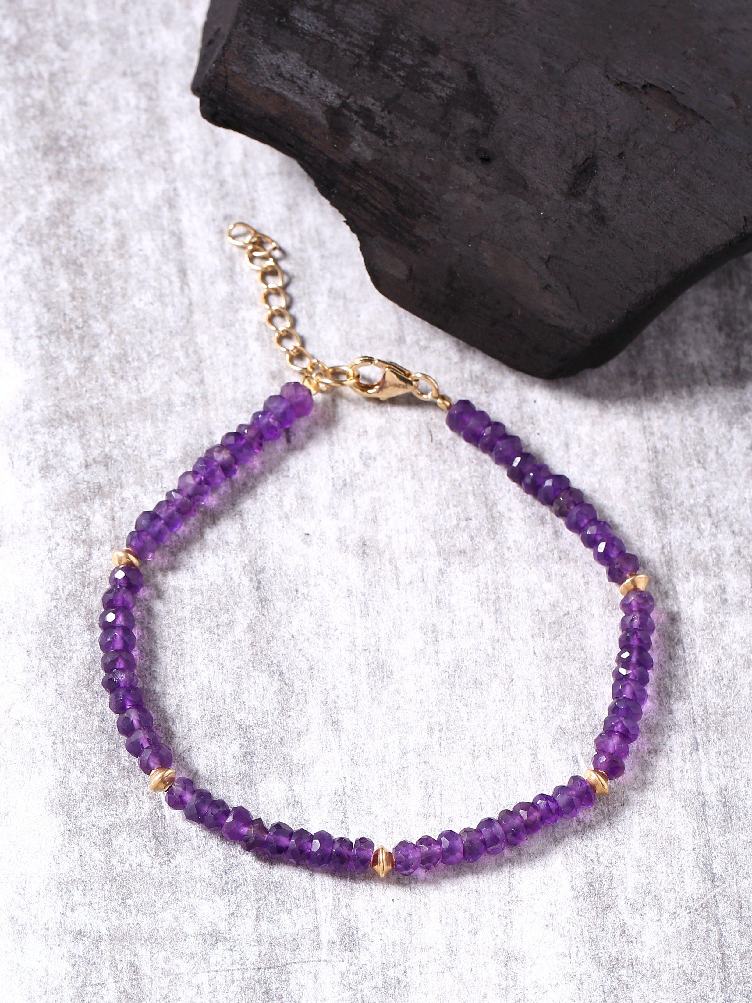 Amethyst Solid 925 Sterling Silver Gold Plated Link Chain Bracelet 8" - YoTreasure