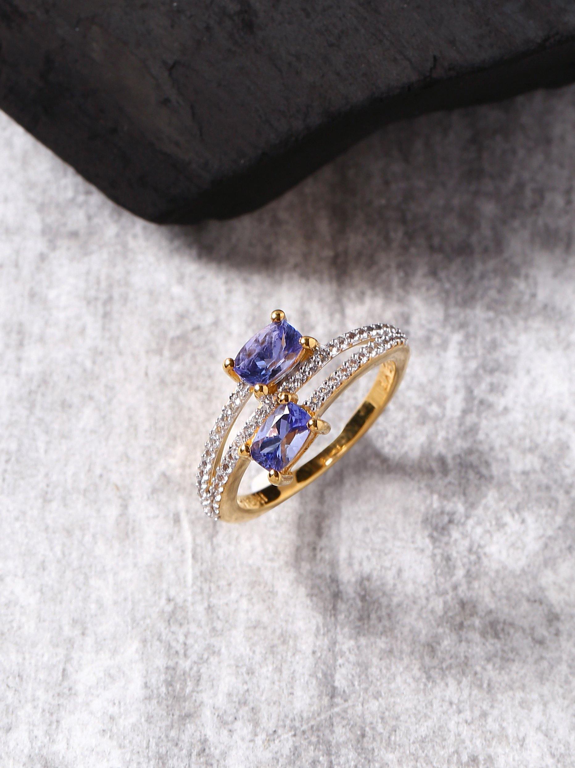 Tanzanite Solid 925 Sterling Silver Gold Plated Bypass Ring Jewelry - YoTreasure