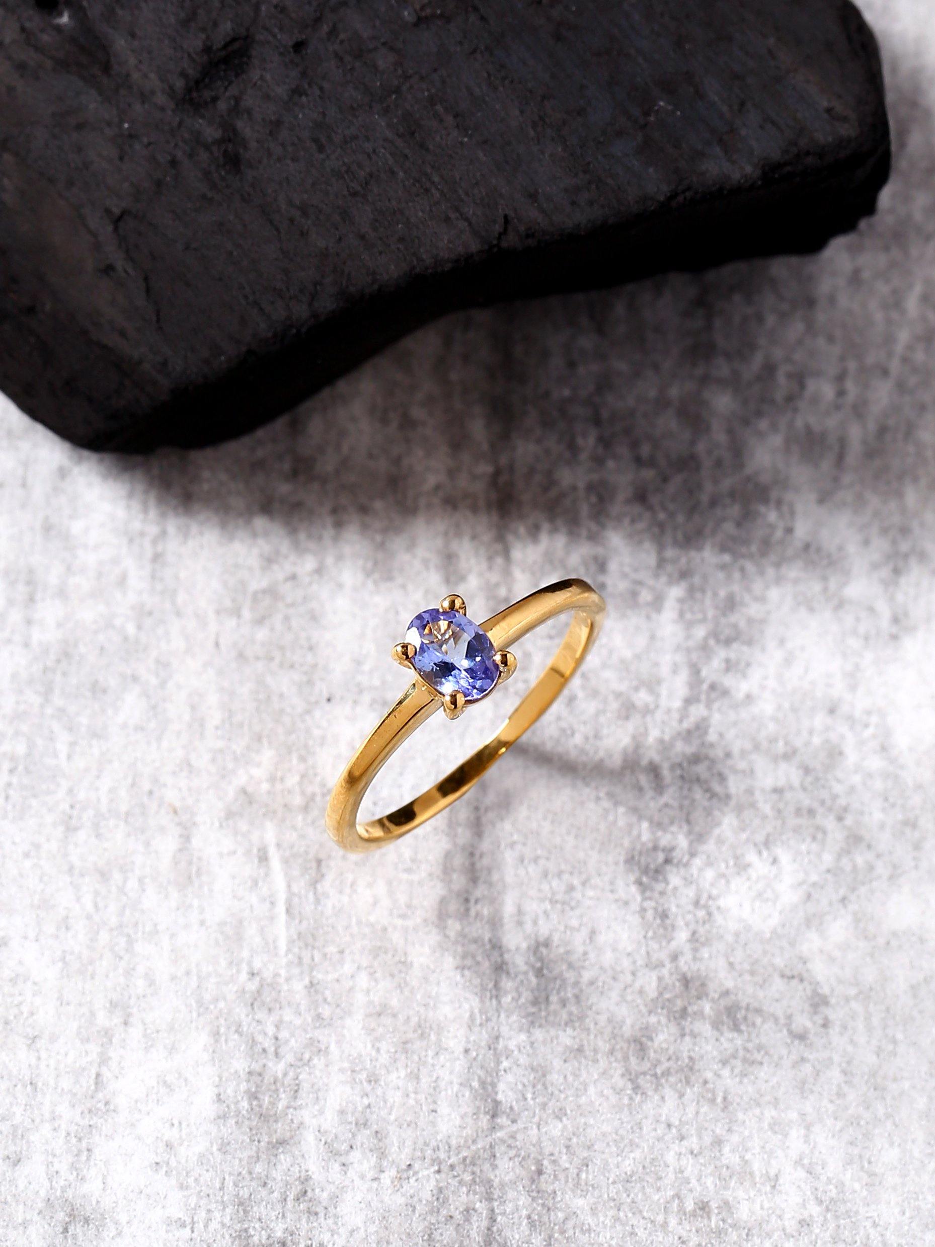 Tanzanite Solid 925 Sterling Silver Gold Plated Solitaire Ring - YoTreasure