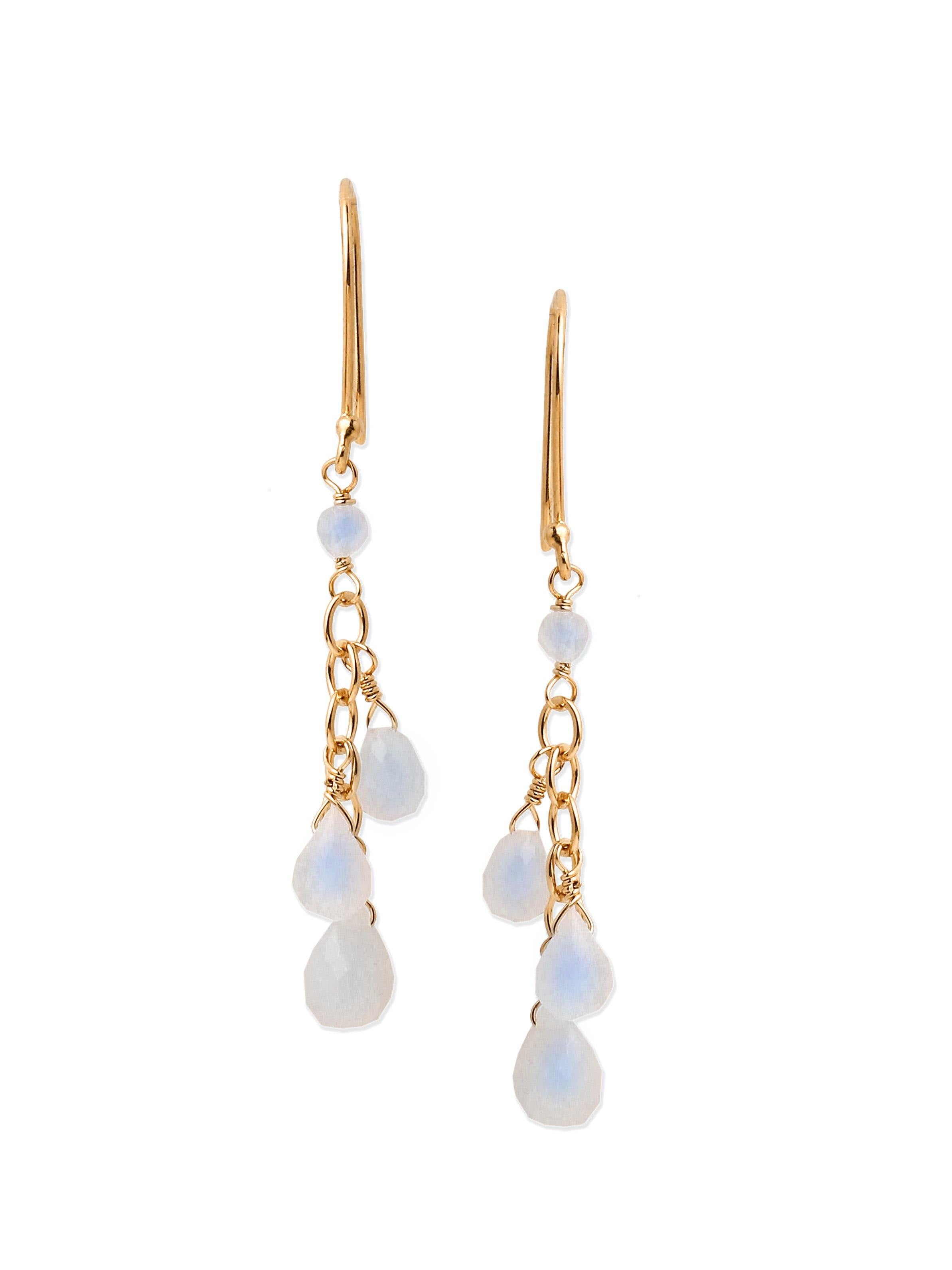 4.08 Ct. Rainbow Moonstone Solid 10k Yellow Gold Beads Dangle Earrings - YoTreasure