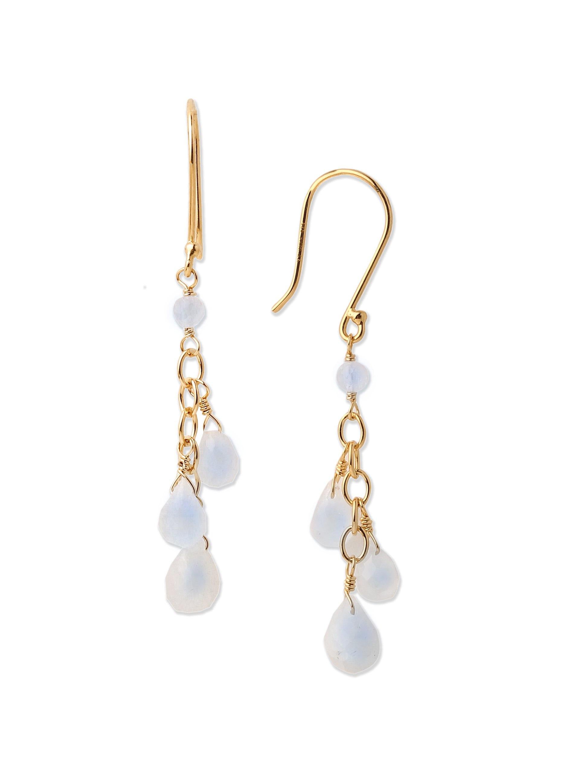 4.08 Ct. Rainbow Moonstone Solid 10k Yellow Gold Beads Dangle Earrings - YoTreasure