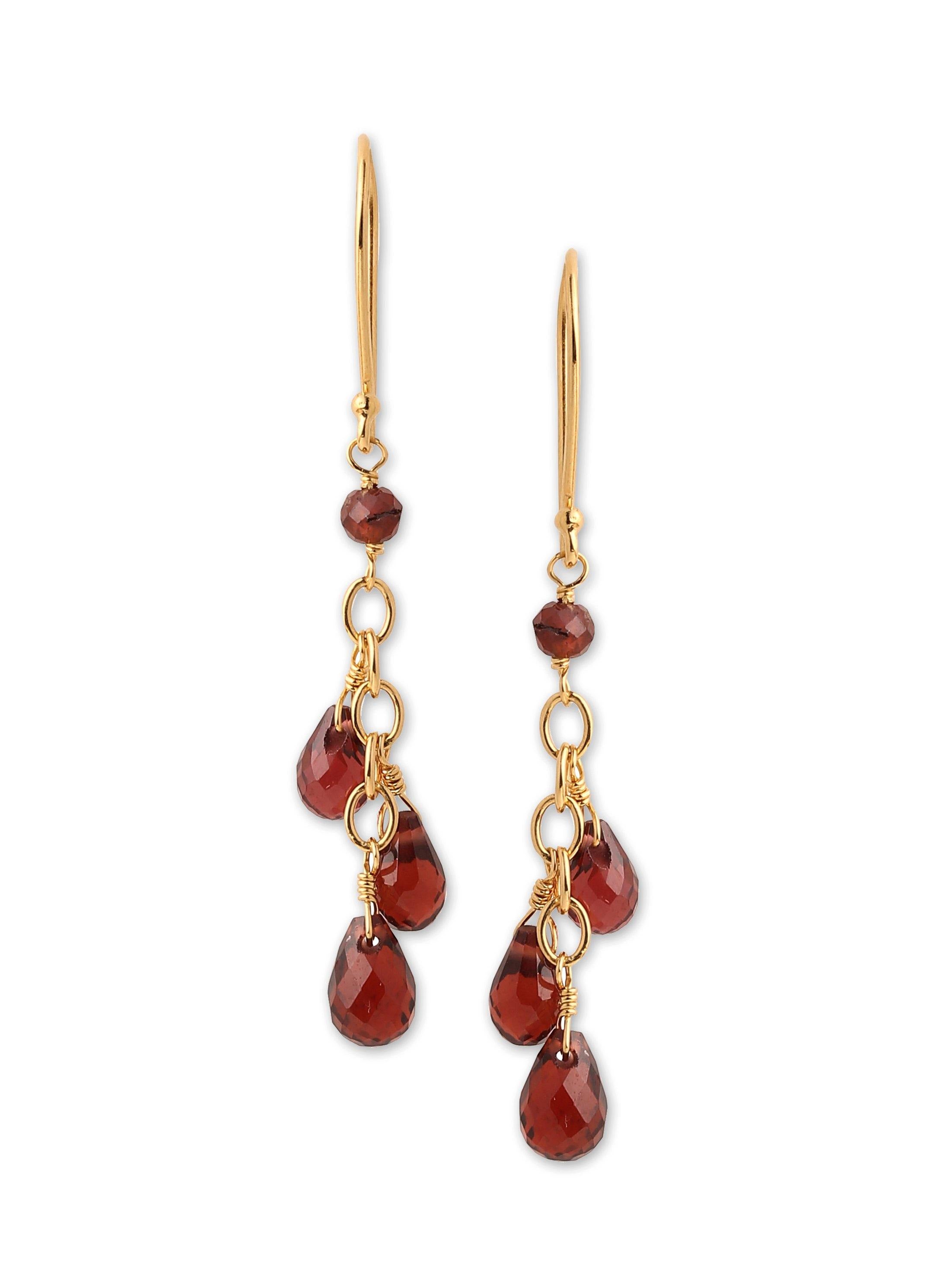 5.40 Ct. Red Garnet Solid 10k Yellow Gold Beads Dangle Earrings - YoTreasure