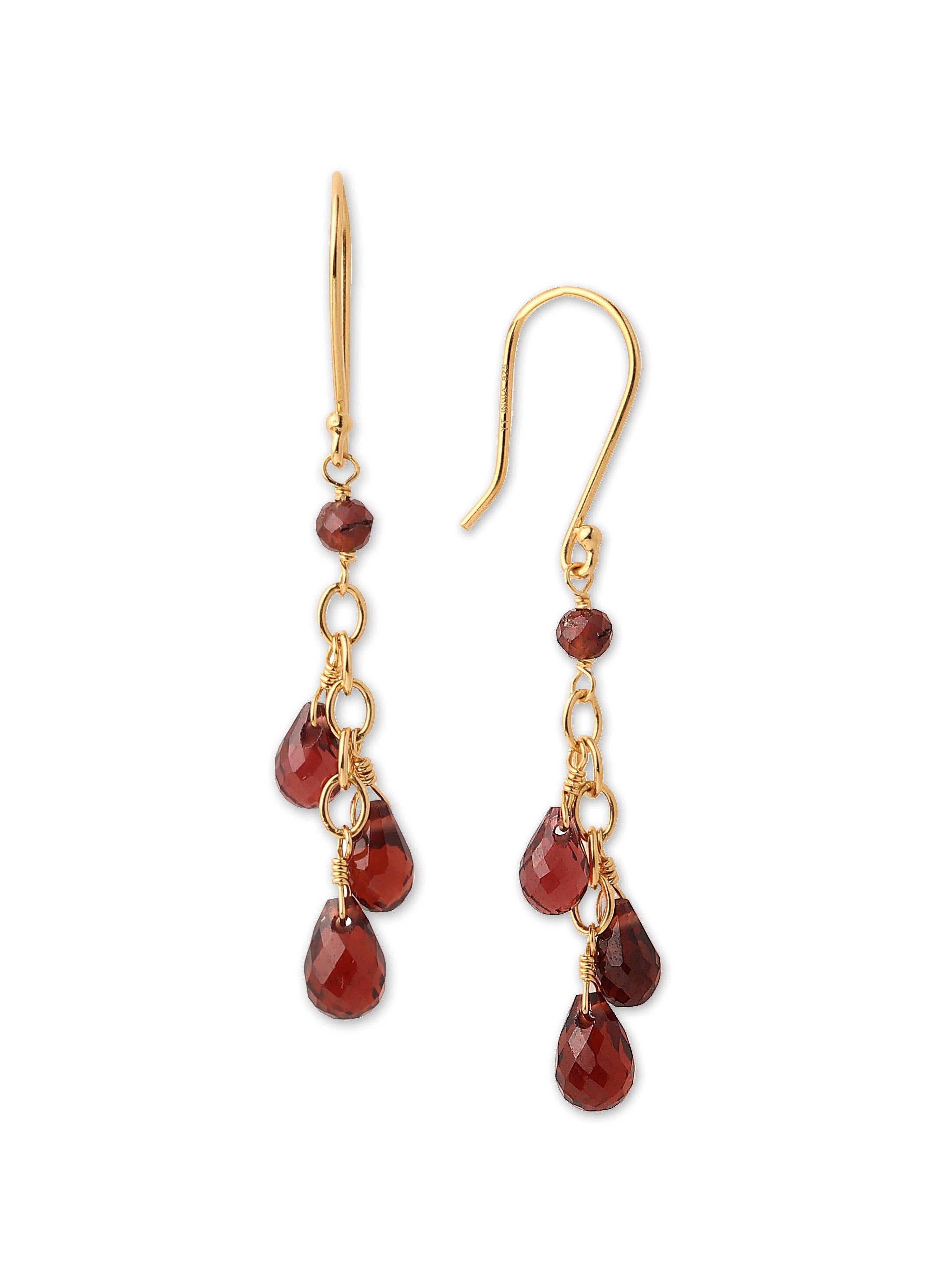 5.40 Ct. Red Garnet Solid 10k Yellow Gold Beads Dangle Earrings - YoTreasure