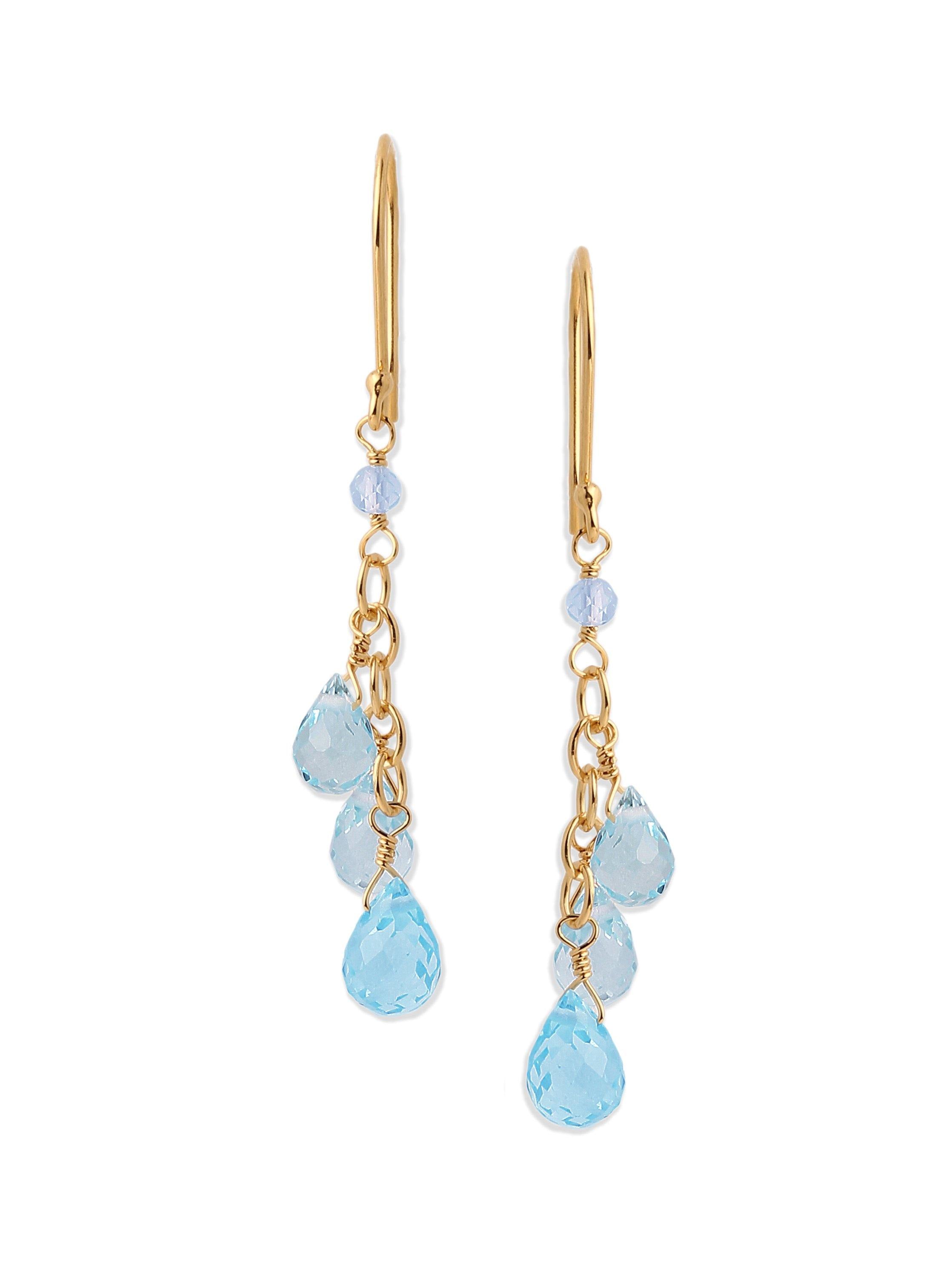 5.04 Ct. Sky Blue Topaz Solid 10k Yellow Gold Beads Dangle Earrings - YoTreasure