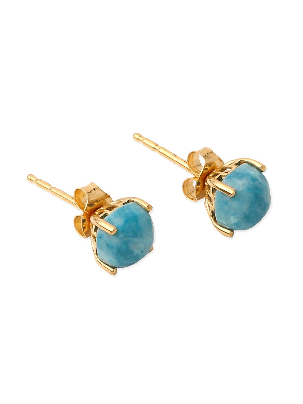 1.60 Ct. Turquoise Solid 10k Yellow Gold Stud Earrings - YoTreasure