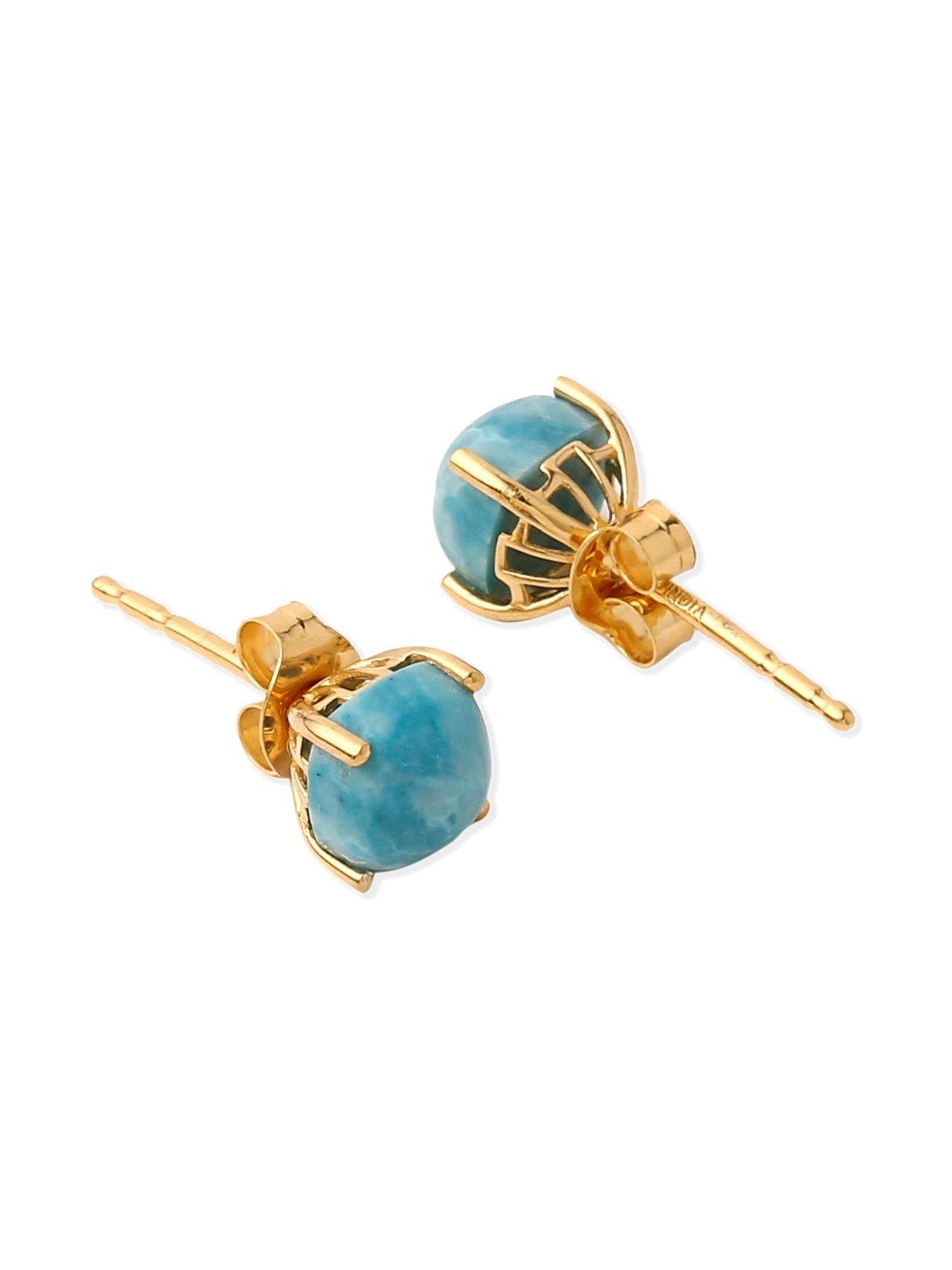 1.60 Ct. Turquoise Solid 10k Yellow Gold Stud Earrings - YoTreasure