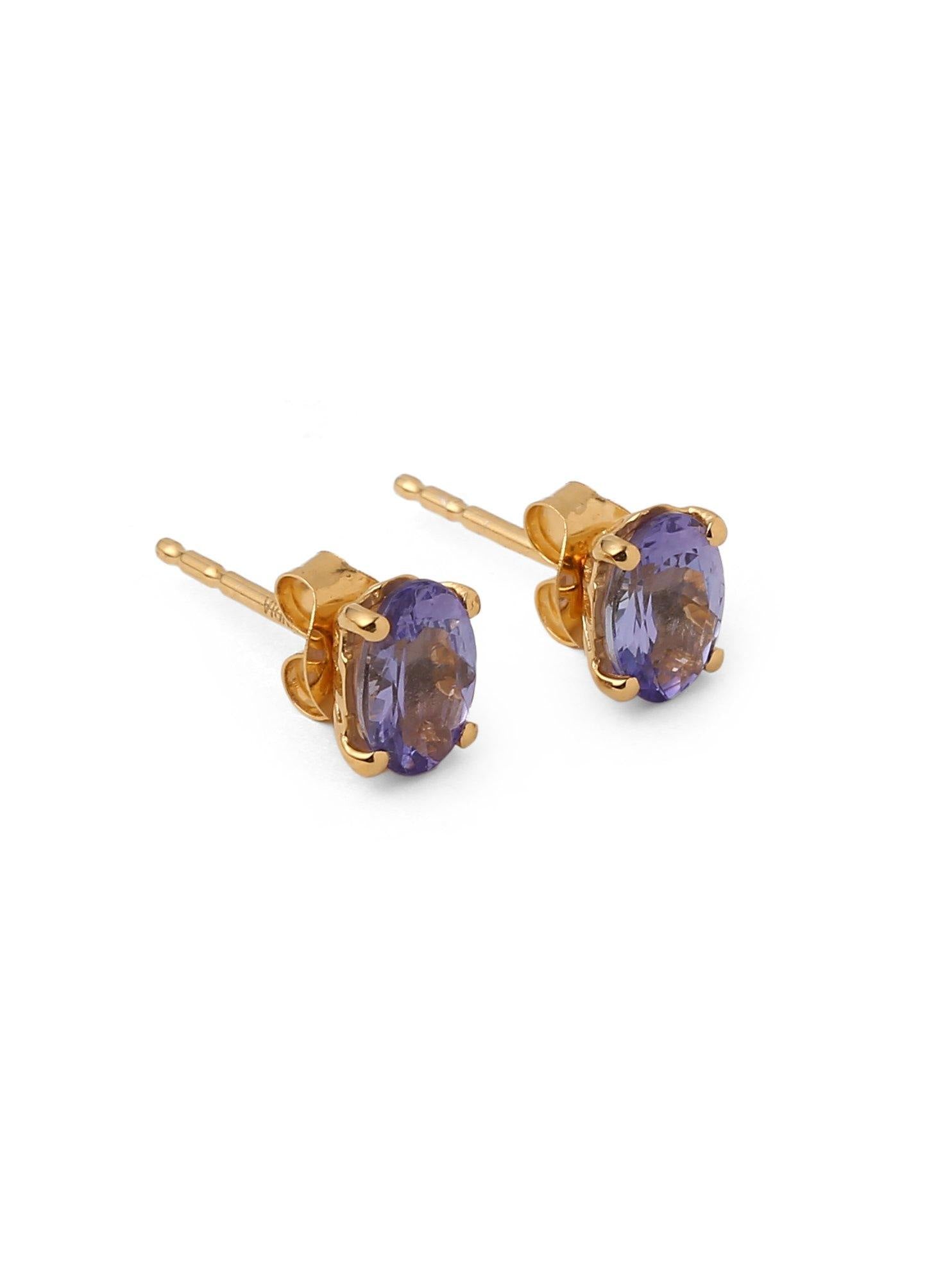 1.62 Ct Tanzanite Solid 10k Yellow Gold Stud Earrings Jewelry - YoTreasure