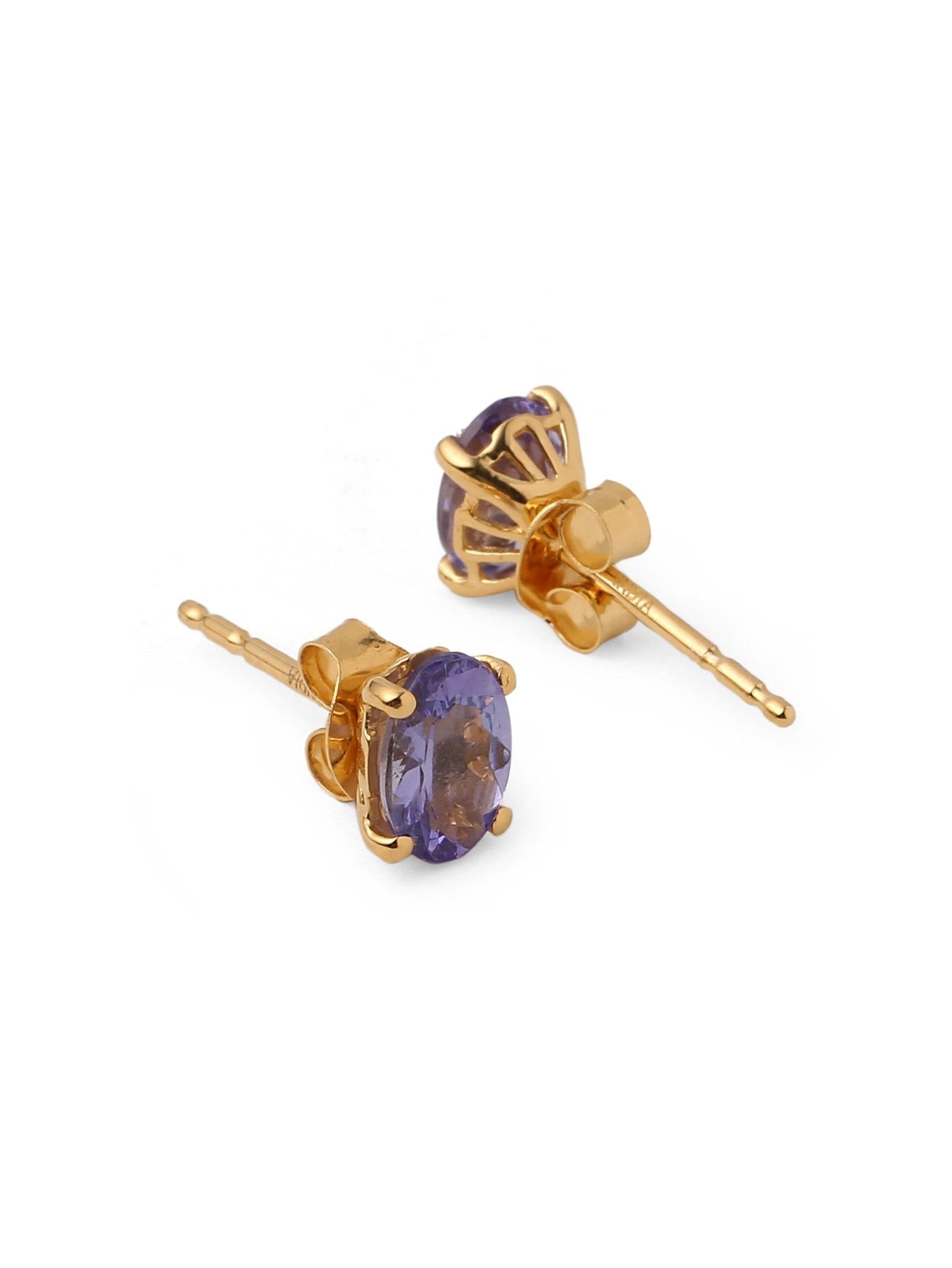 1.62 Ct Tanzanite Solid 10k Yellow Gold Stud Earrings Jewelry - YoTreasure