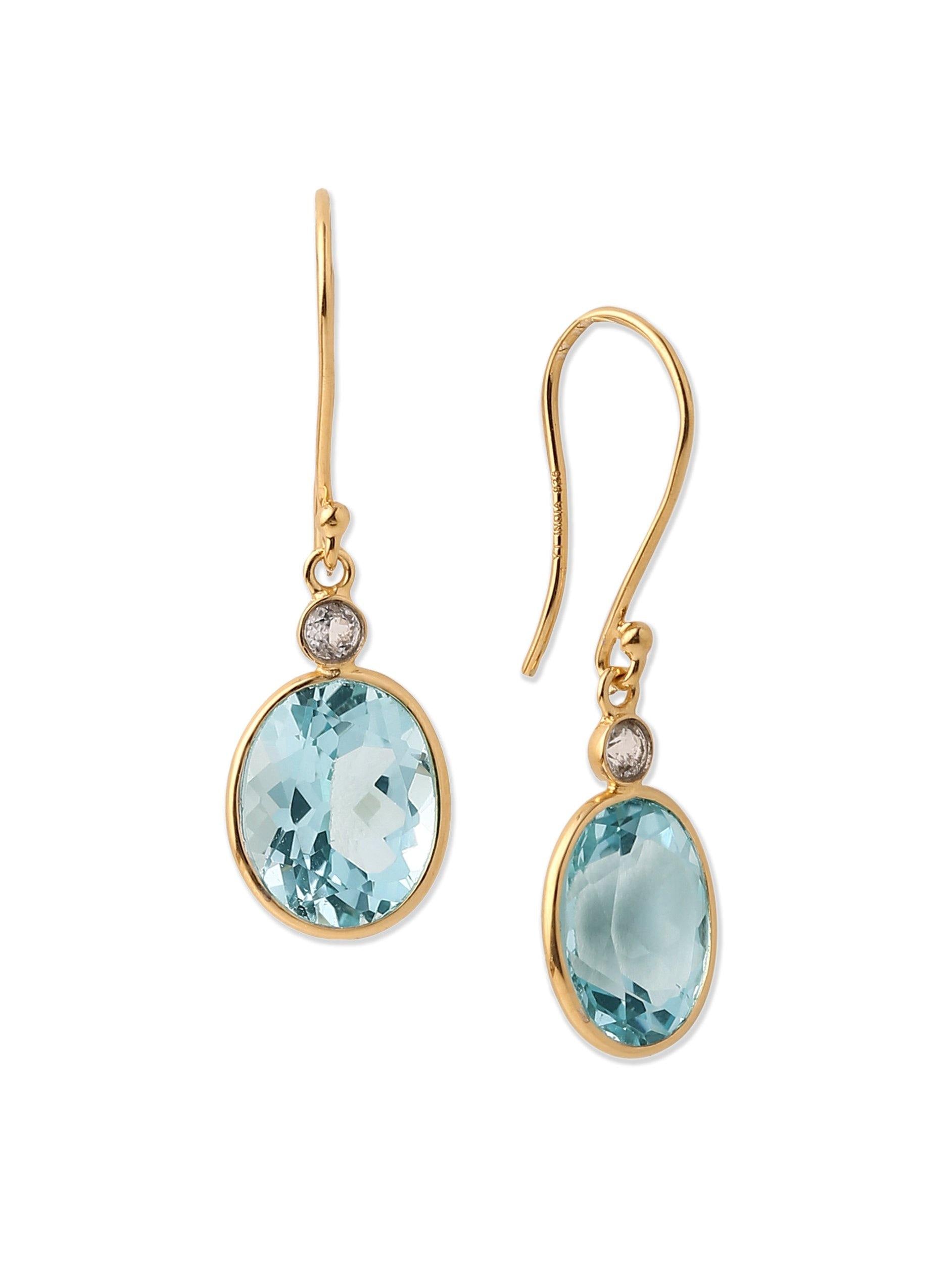 5.94 Ct. Sky Blue Topaz Solid 10k Yellow Gold Dangle Earrings Jewelry - YoTreasure