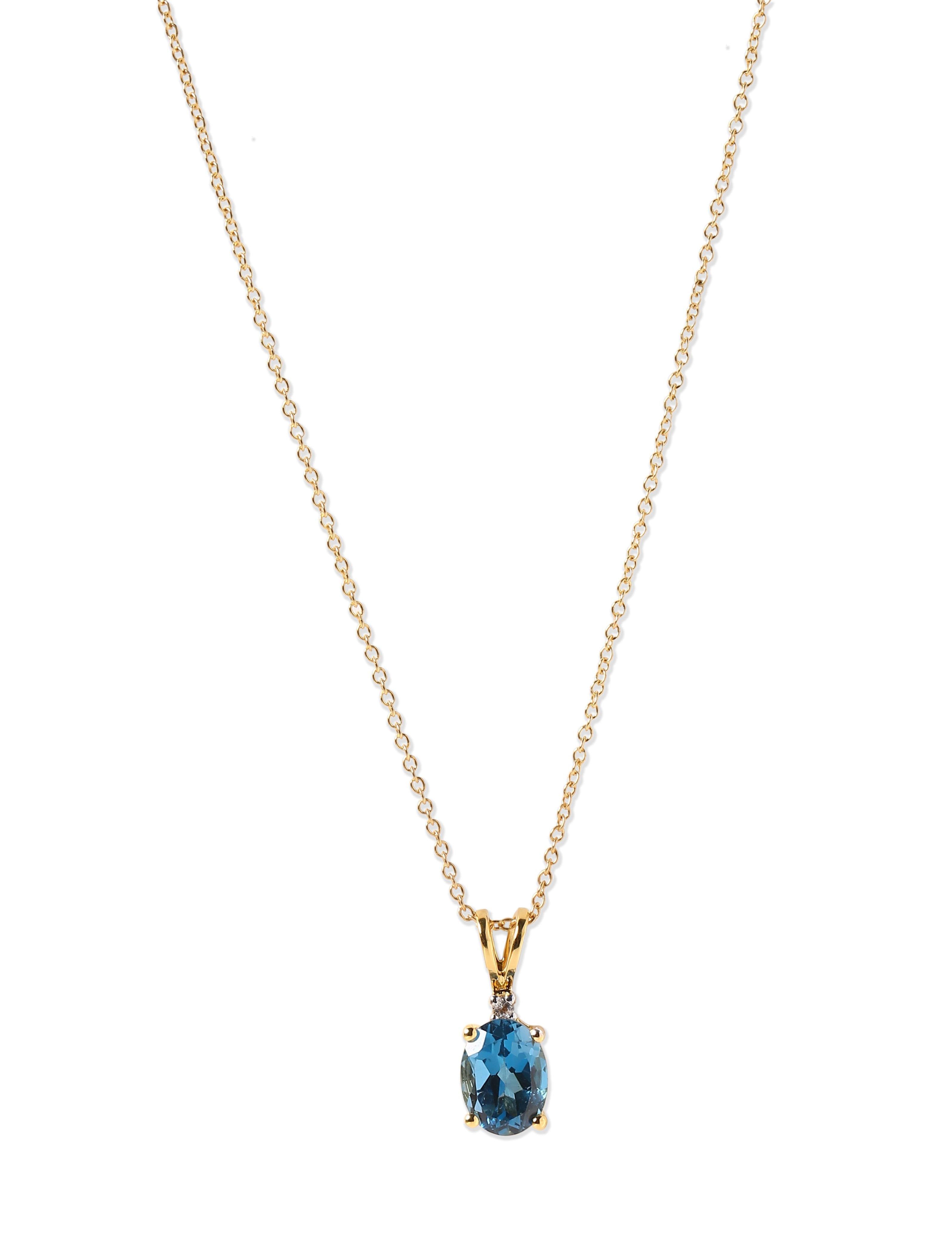 1.62 Ct. London Blue Topaz Solid 10k Yellow Gold Chain Pendant Necklace Jewelry - YoTreasure