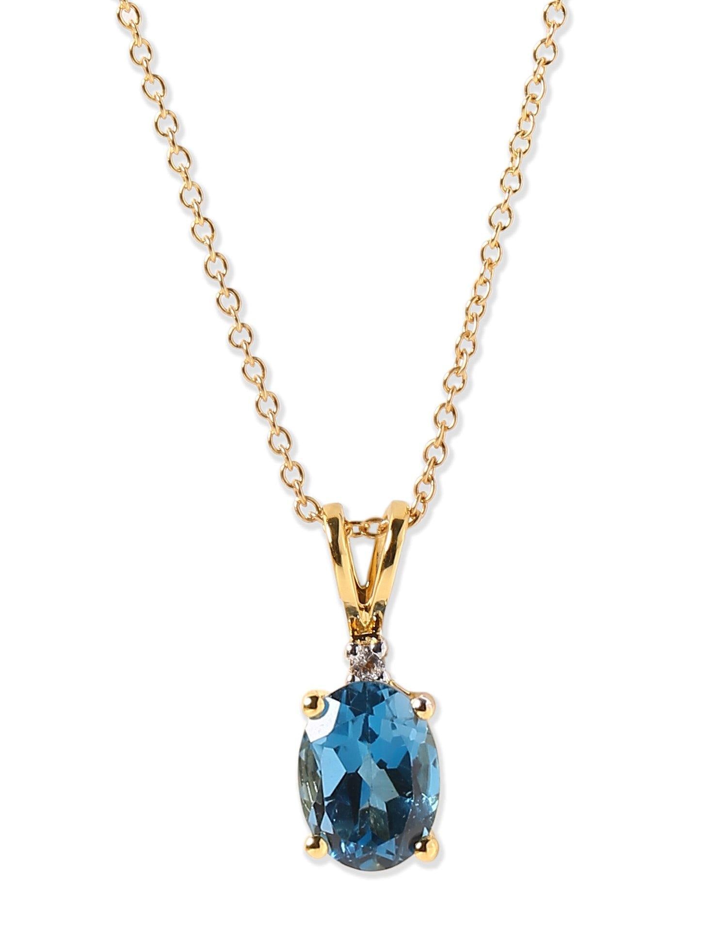 10k gold solid yellow gold blue sale topaz and diamond pendant