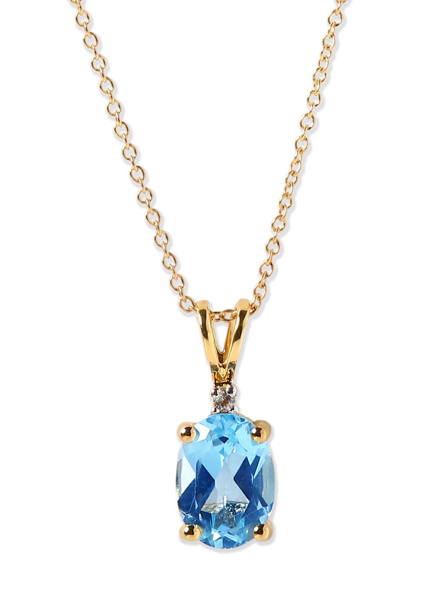 1.53 Ct. Sky Blue Topaz Solid 10k Yellow Gold Chain Pendant Jewelry - YoTreasure