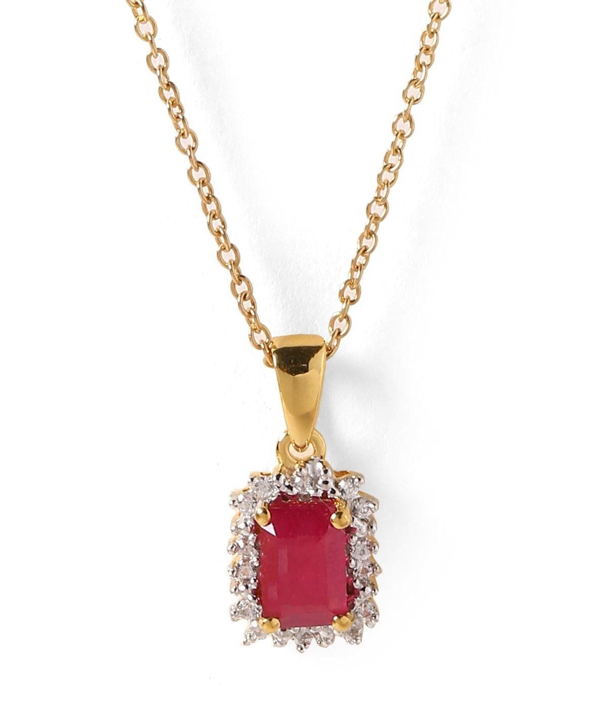 0.73 Ct. Glass Filled Ruby Solid 10k Yellow Gold Chain Pendant Necklace Jewelry - YoTreasure