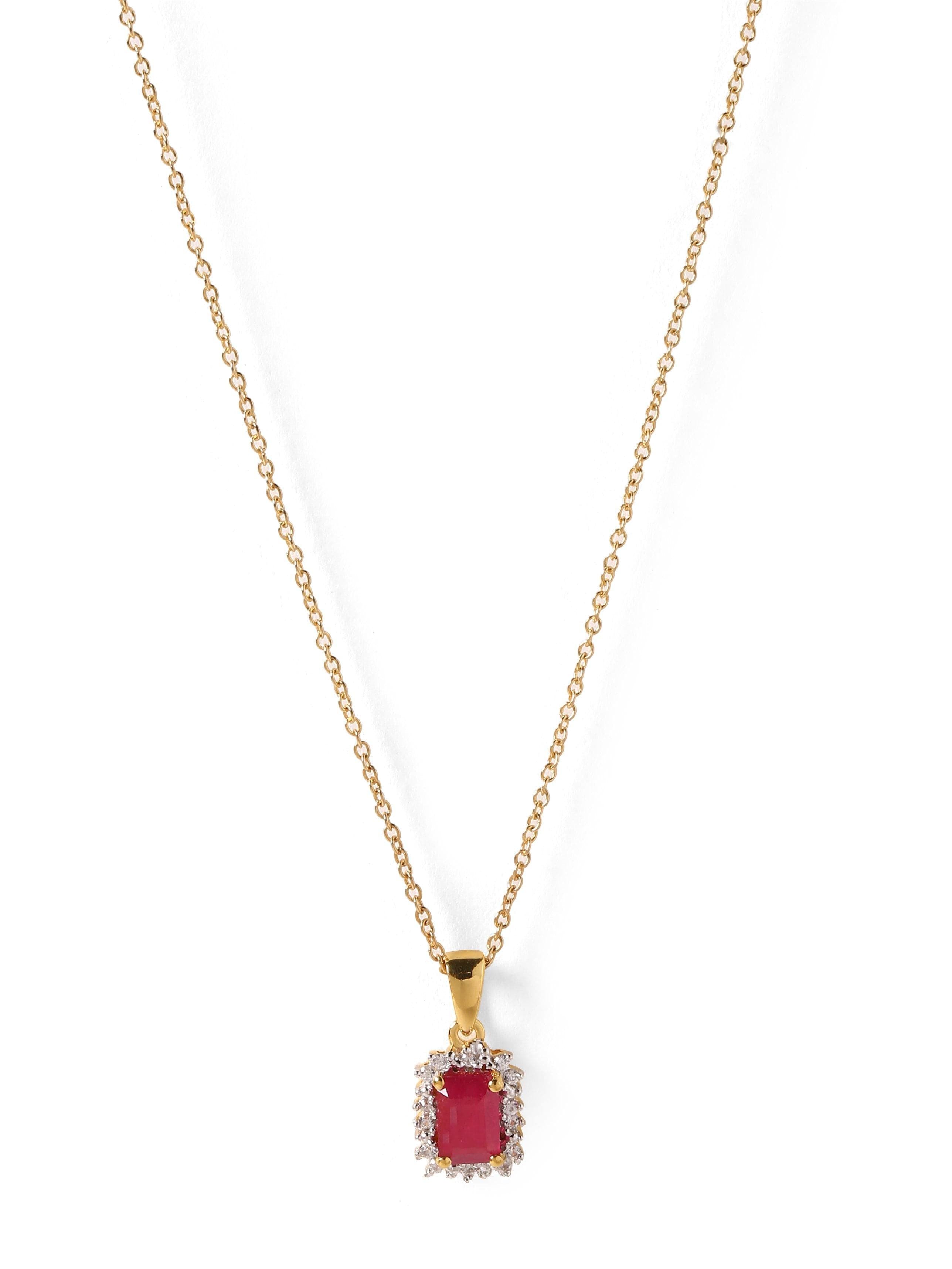 0.73 Ct. Glass Filled Ruby Solid 10k Yellow Gold Chain Pendant Necklace Jewelry - YoTreasure