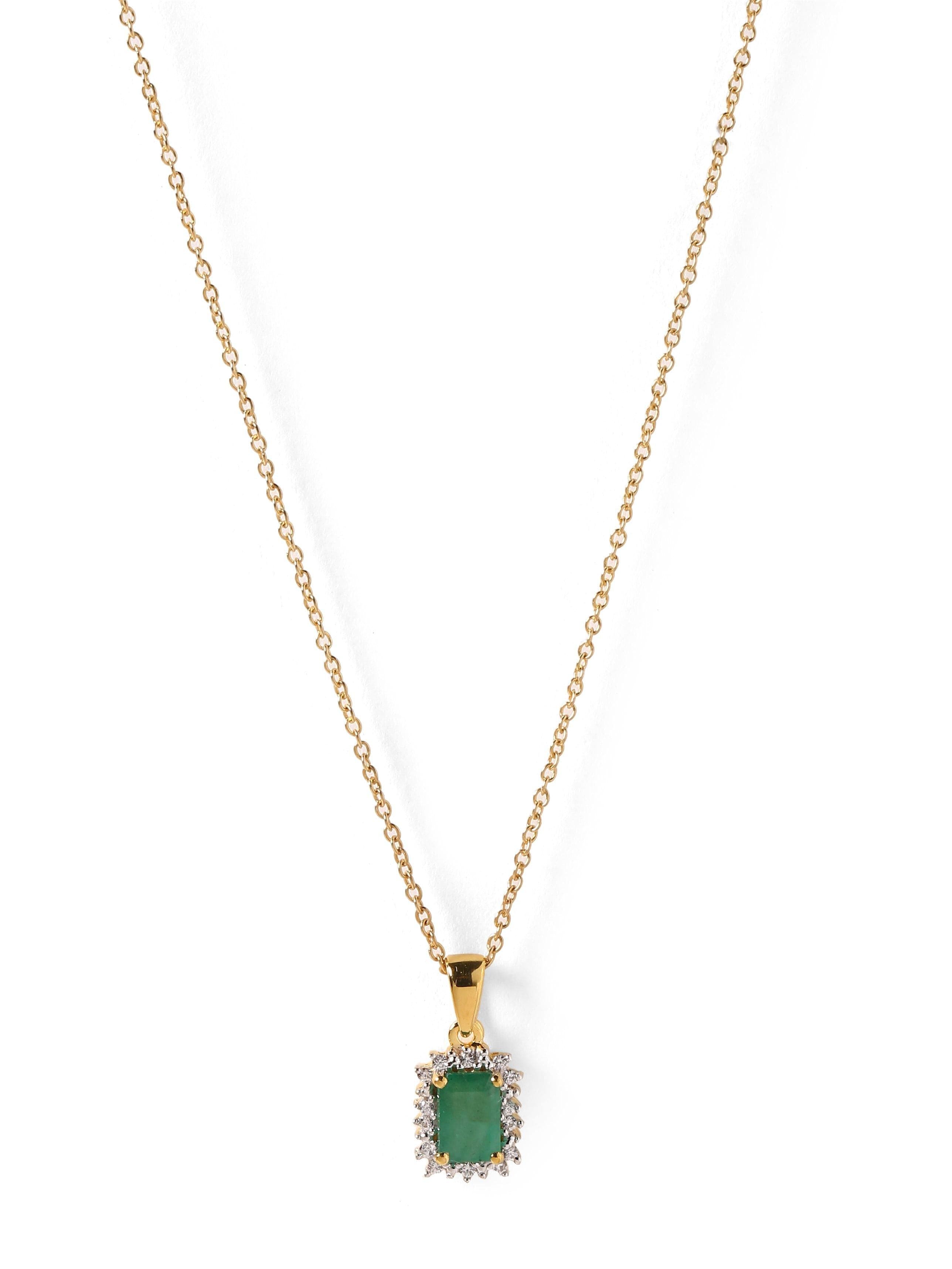 0.68 Ct. Emerald Solid 10k Yellow Gold Chain Pendant Jewelry - YoTreasure