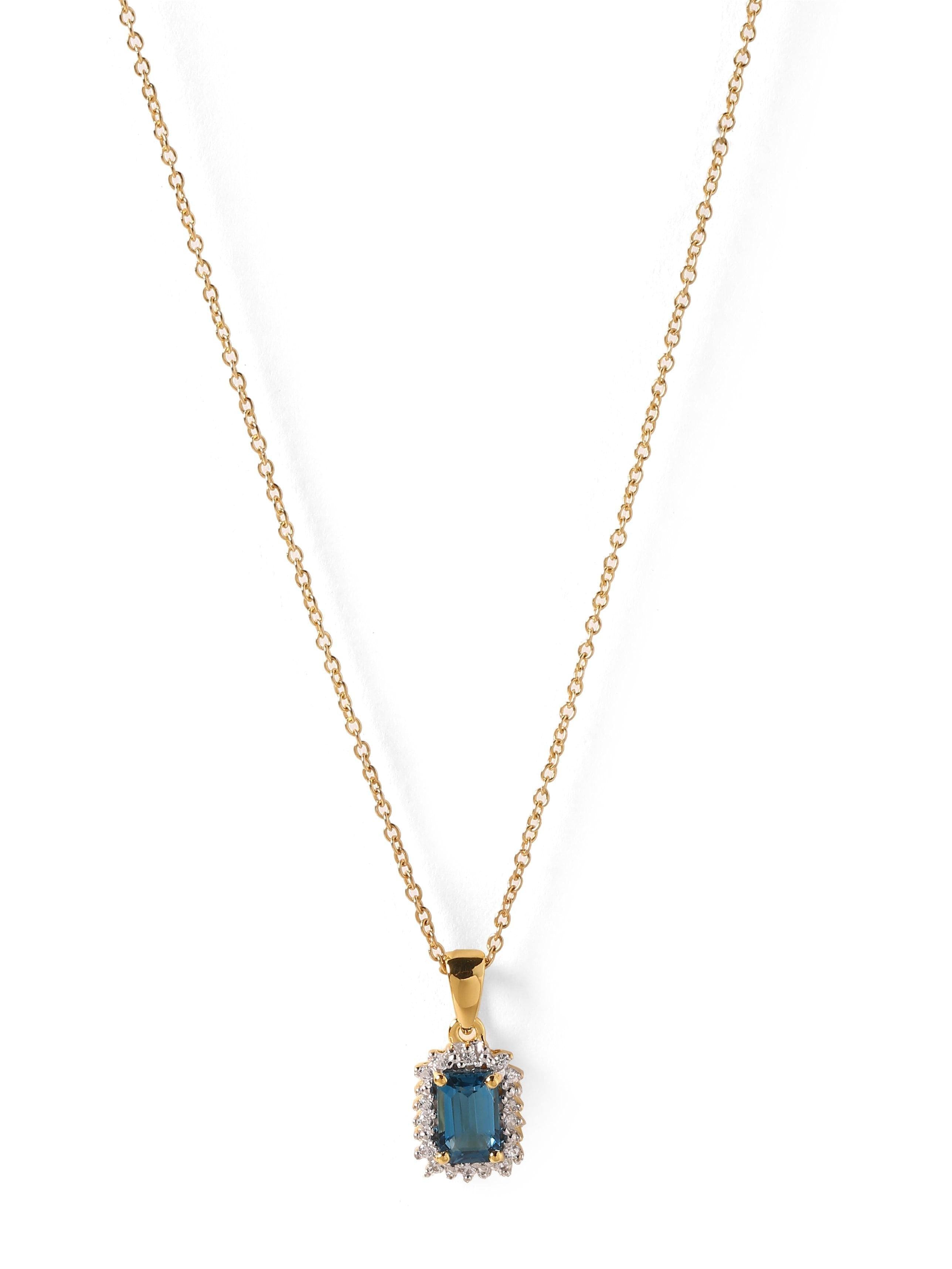 0.76 Ct. London Blue Topaz Solid 10k Yellow Gold Chain Pendant Jewelry - YoTreasure