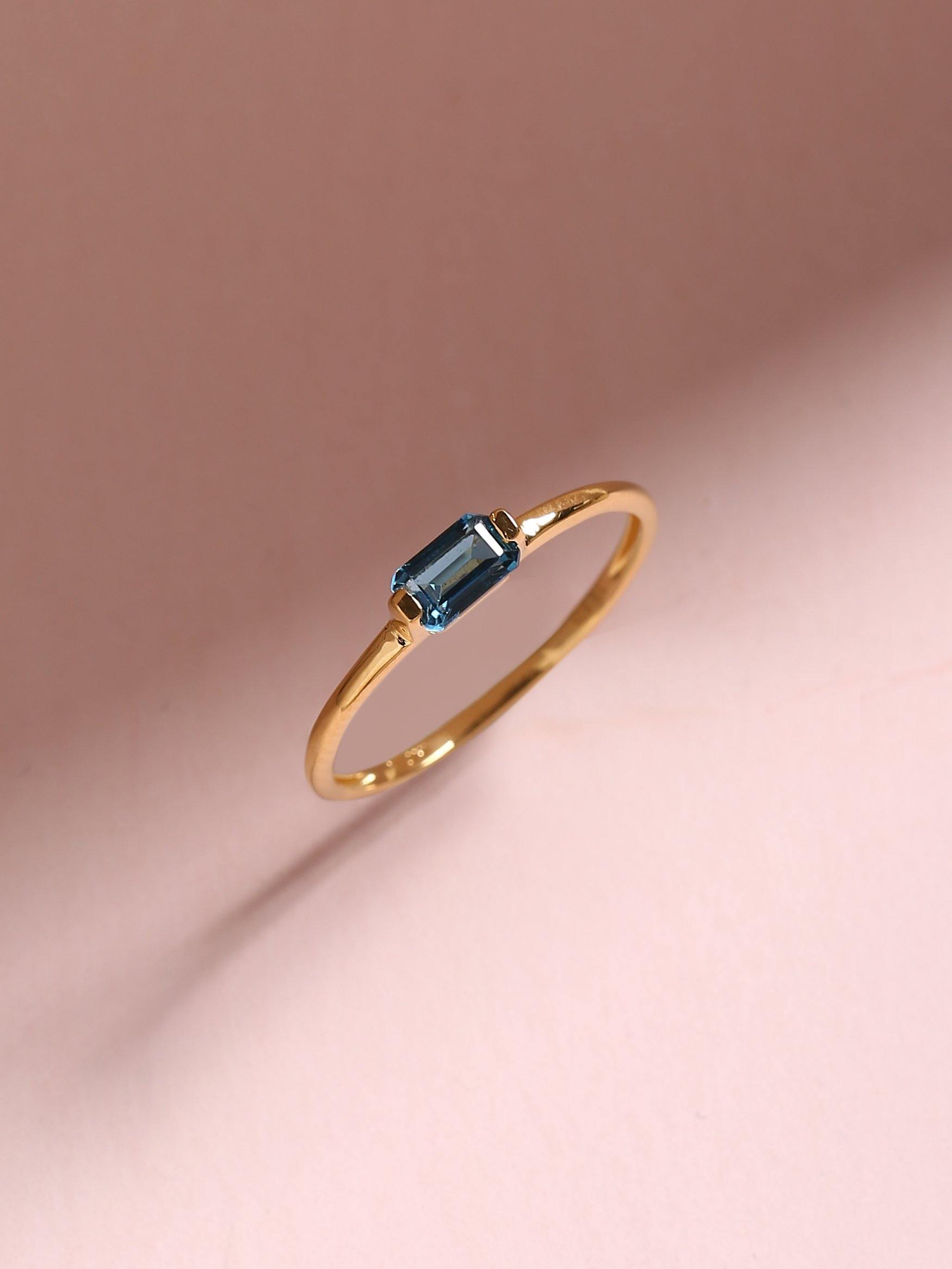 London Blue Topaz Solid 10K Yellow Gold Gemstone Ring - YoTreasure