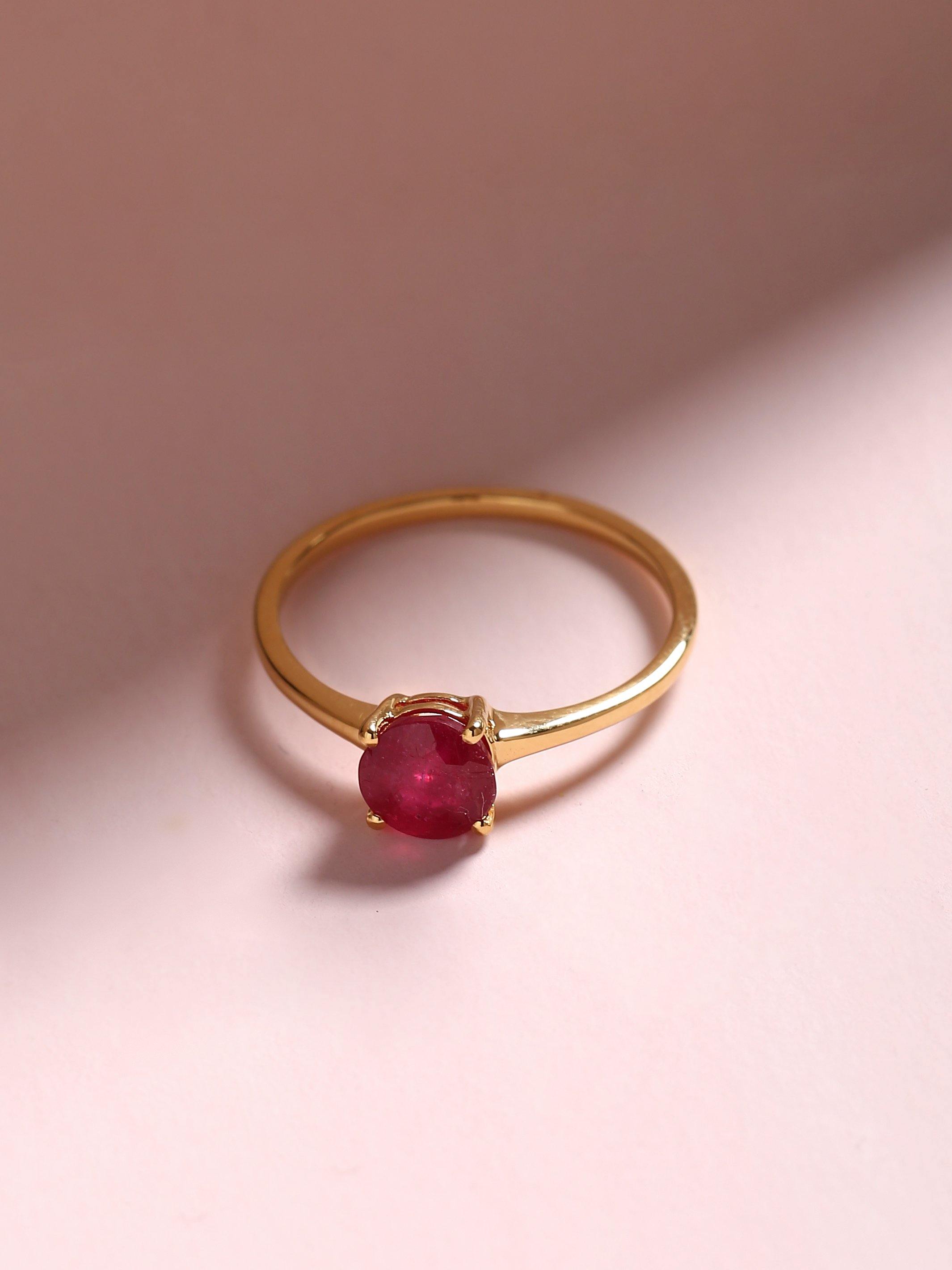 1.05 Ct Glass Filled Ruby Solid 10k Yellow Gold Solitaire Ring Jewelry - YoTreasure