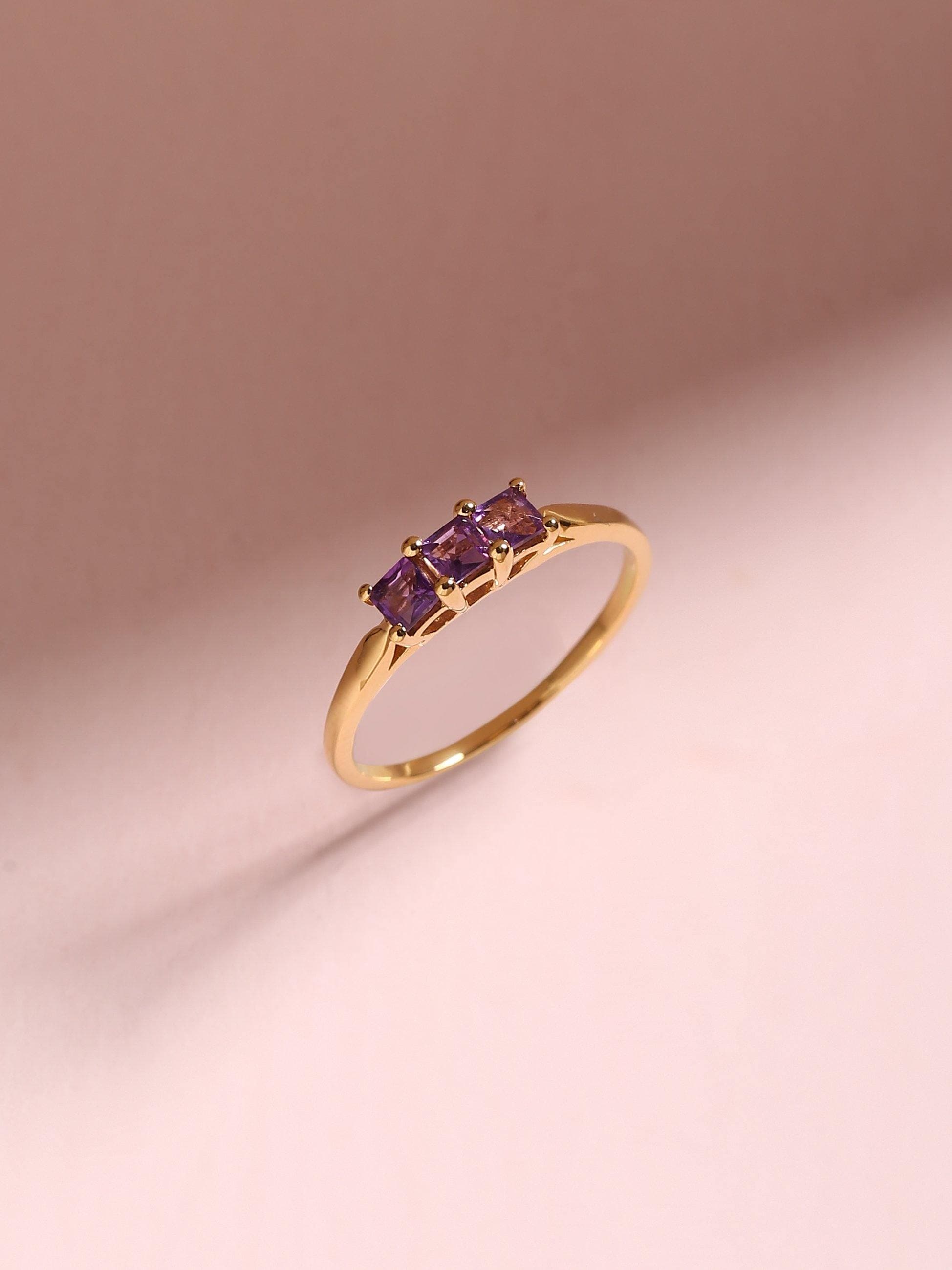 0.45 Ct. Amethyst Solid 10k Yellow Gold Band Ring Jewelry - YoTreasure