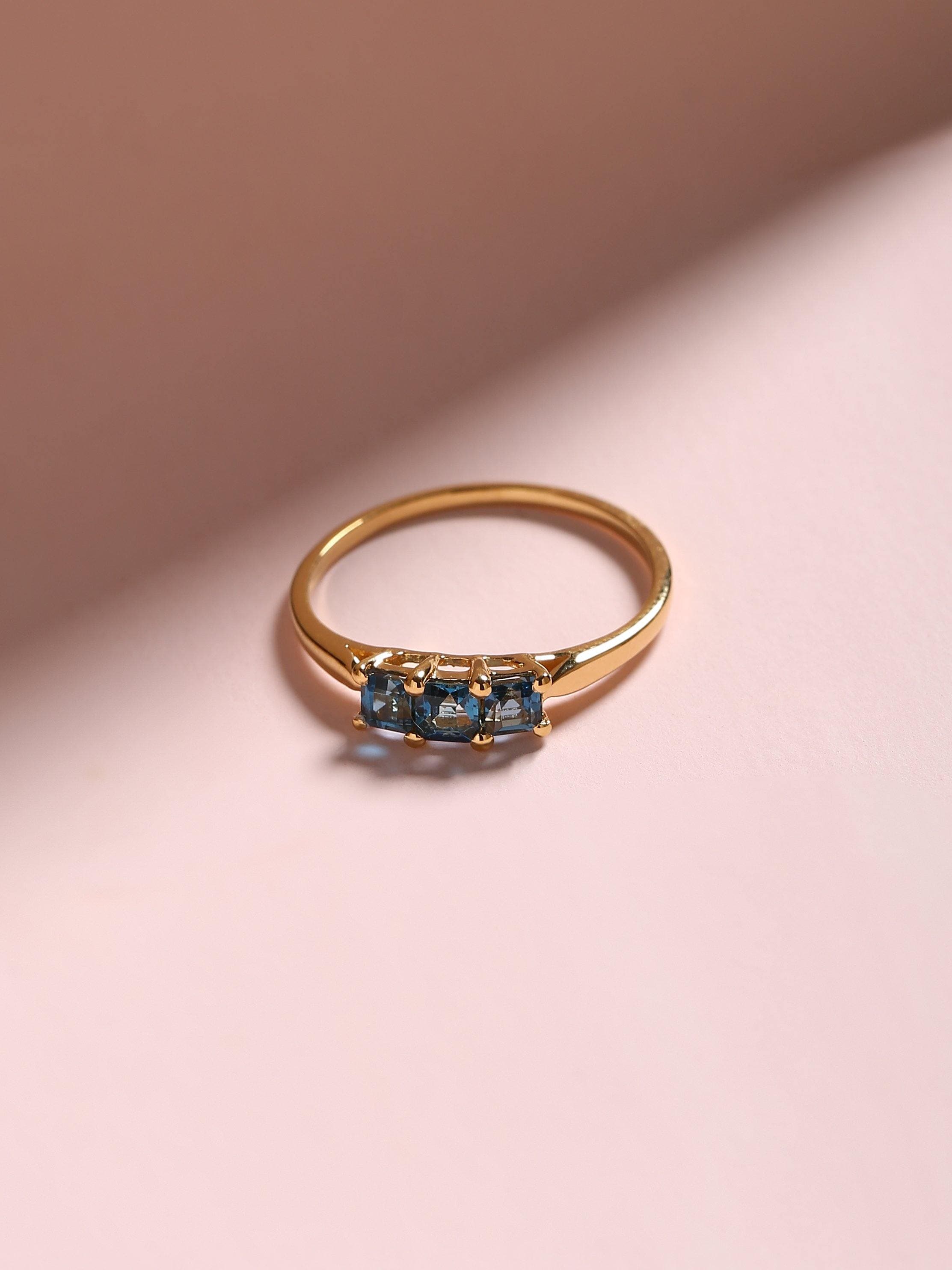 0.65 Ct. London Blue Topaz Solid 10K Yellow Gold Gemstone Ring - YoTreasure