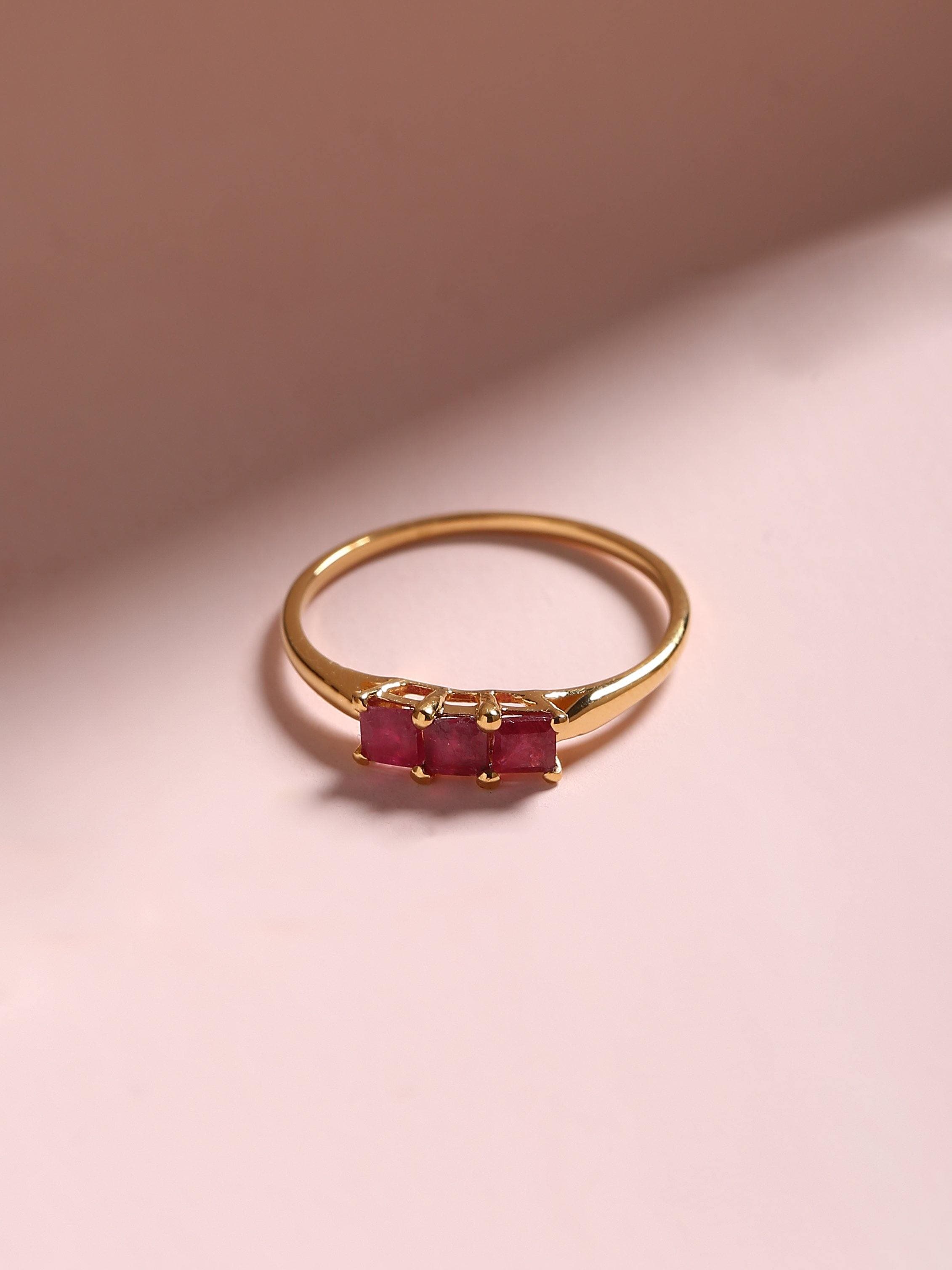 0.66 Ct. Glass Filled Ruby Solid 10k Yellow Gold Band Ring Jewelry - YoTreasure