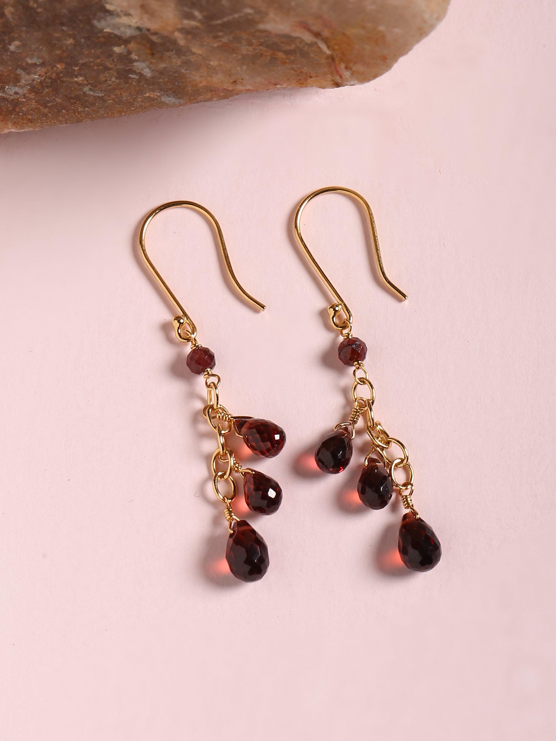 5.40 Ct. Red Garnet Solid 10k Yellow Gold Beads Dangle Earrings - YoTreasure