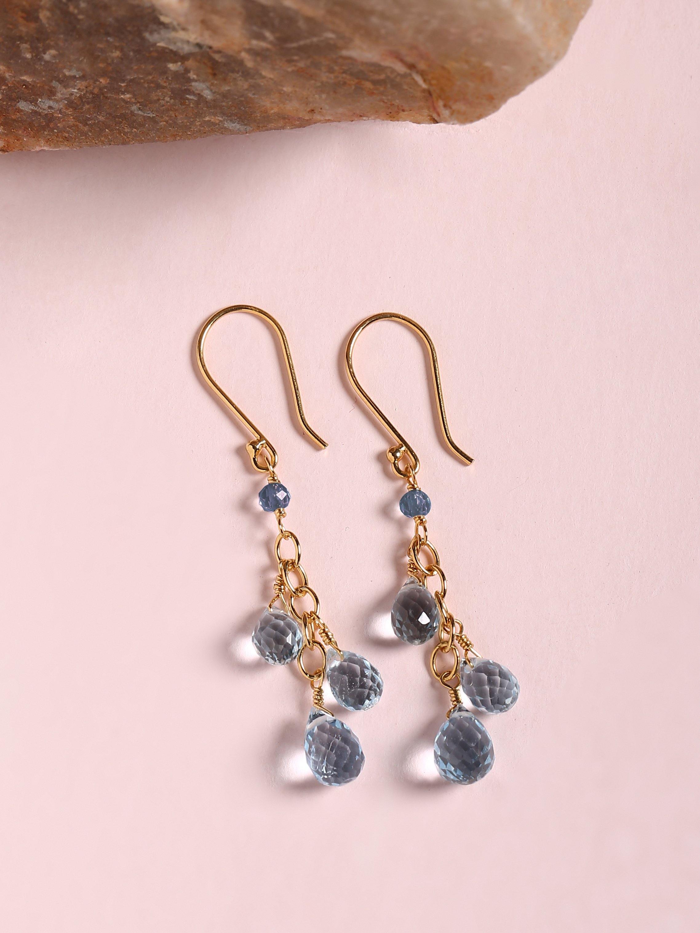 5.04 Ct. Sky Blue Topaz Solid 10k Yellow Gold Beads Dangle Earrings - YoTreasure