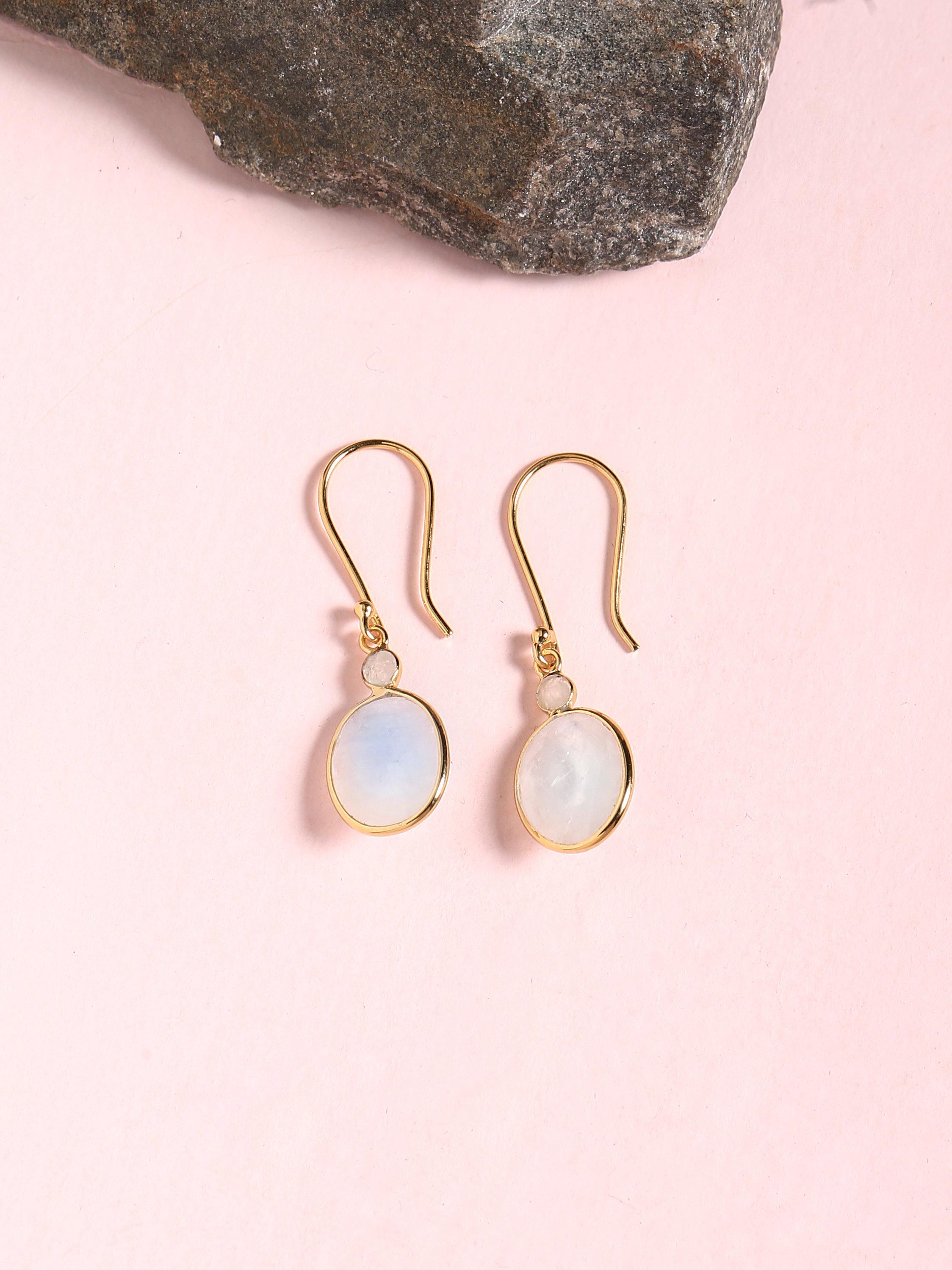 4.08 Ct. Rainbow Moonstone Solid 10k Yellow Gold Dangle Earrings Jewelry - YoTreasure