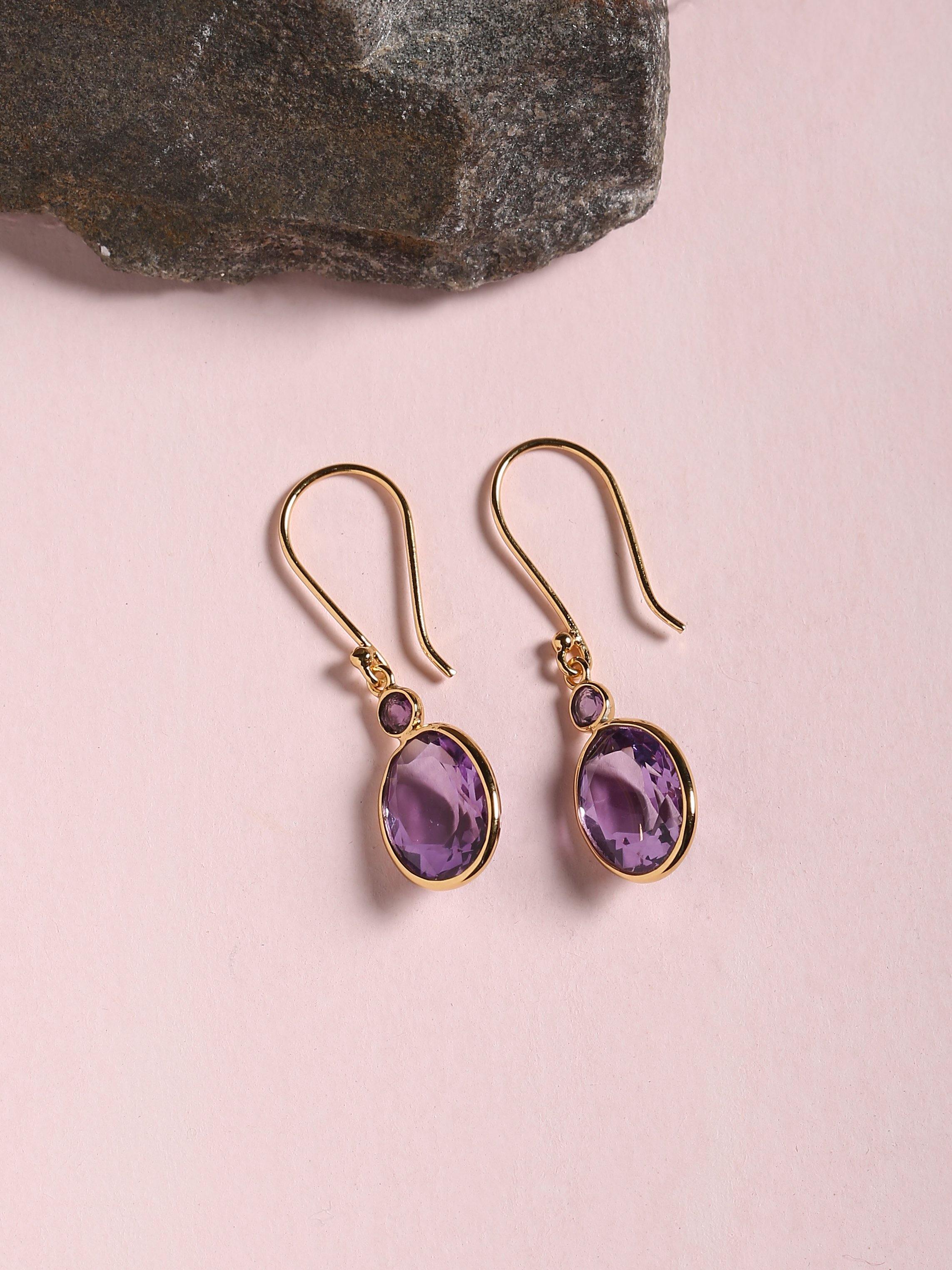 4.54 Ct. Amethyst Solid 10k Yellow Gold Dangle Earrings Jewelry - YoTreasure