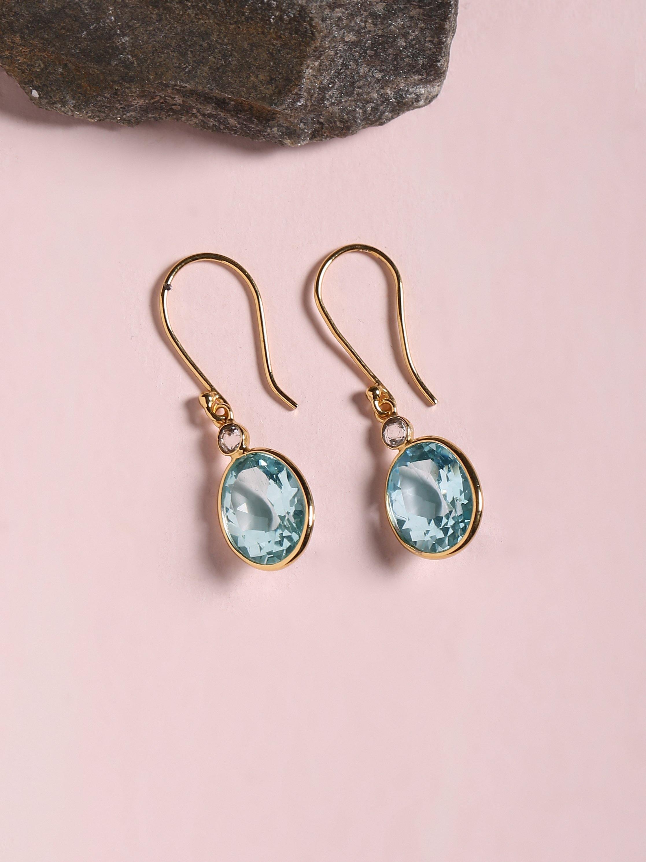 5.94 Ct. Sky Blue Topaz Solid 10k Yellow Gold Dangle Earrings Jewelry - YoTreasure