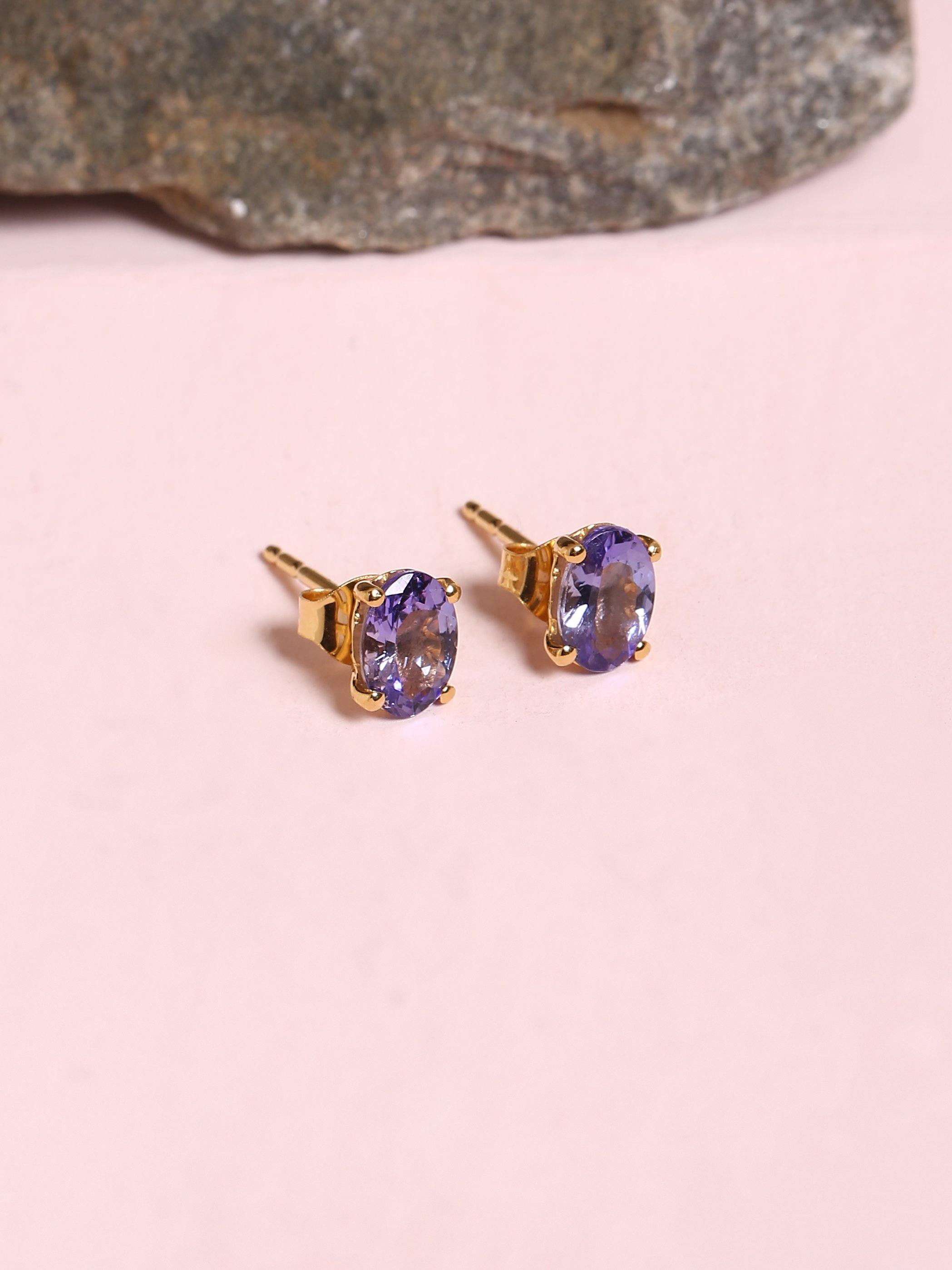 1.62 Ct Tanzanite Solid 10k Yellow Gold Stud Earrings Jewelry - YoTreasure