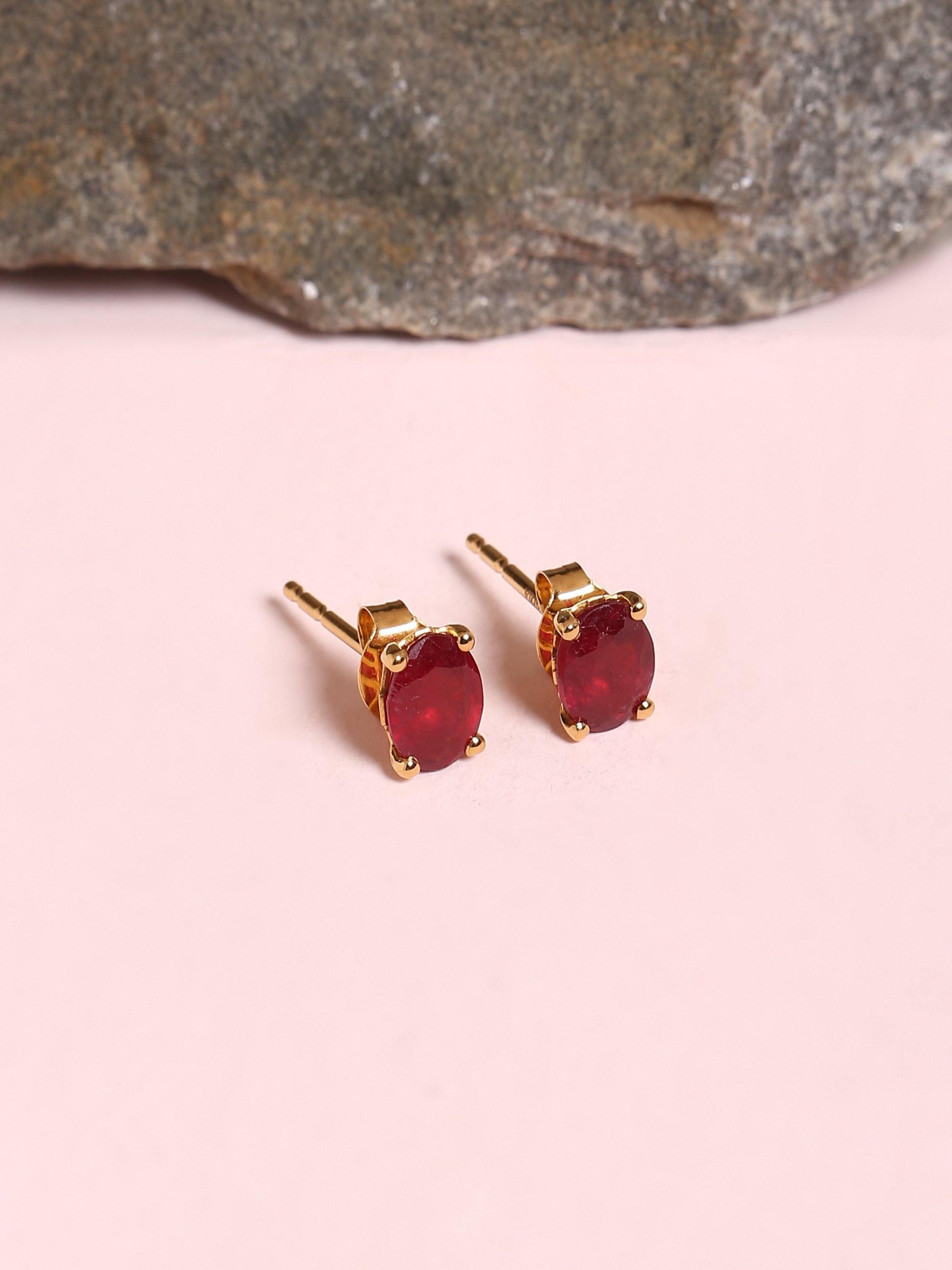 1.92 Ct Glass Filled Ruby Solid 10k Yellow Gold Stud Earrings Jewelry - YoTreasure
