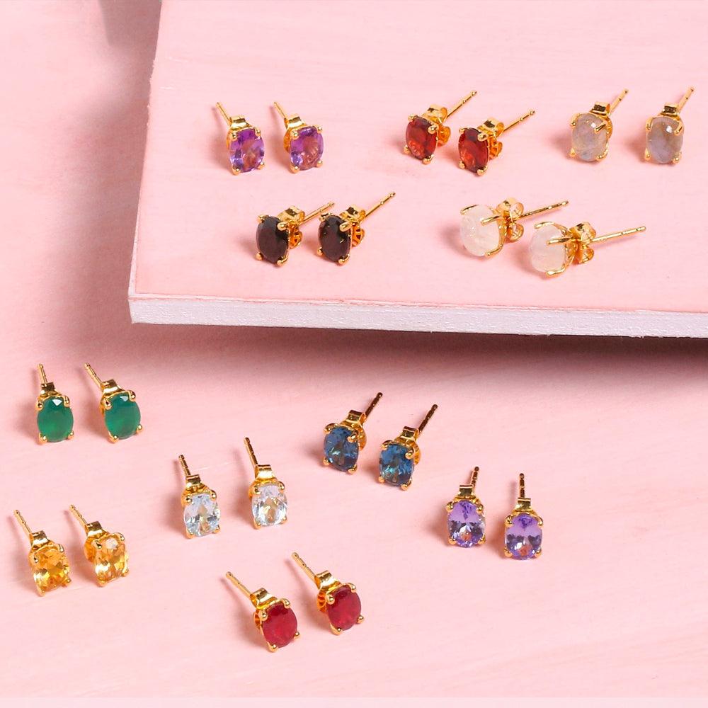 1.50 Ct. Rainbow Moonstone Solid 10K Yellow Gold Stud Earrings - YoTreasure