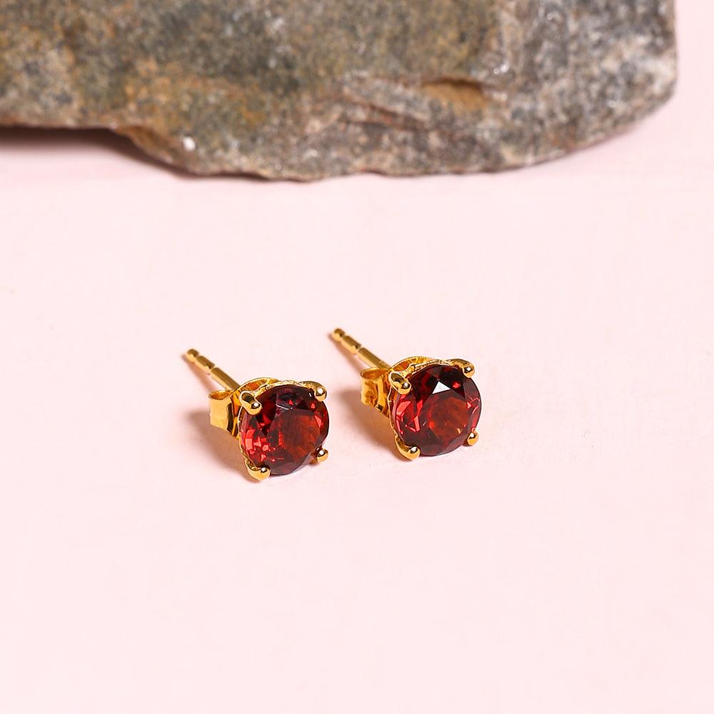 2.16 Ct. Red Garnet Solid 10k Yellow Gold Stud Earrings - YoTreasure