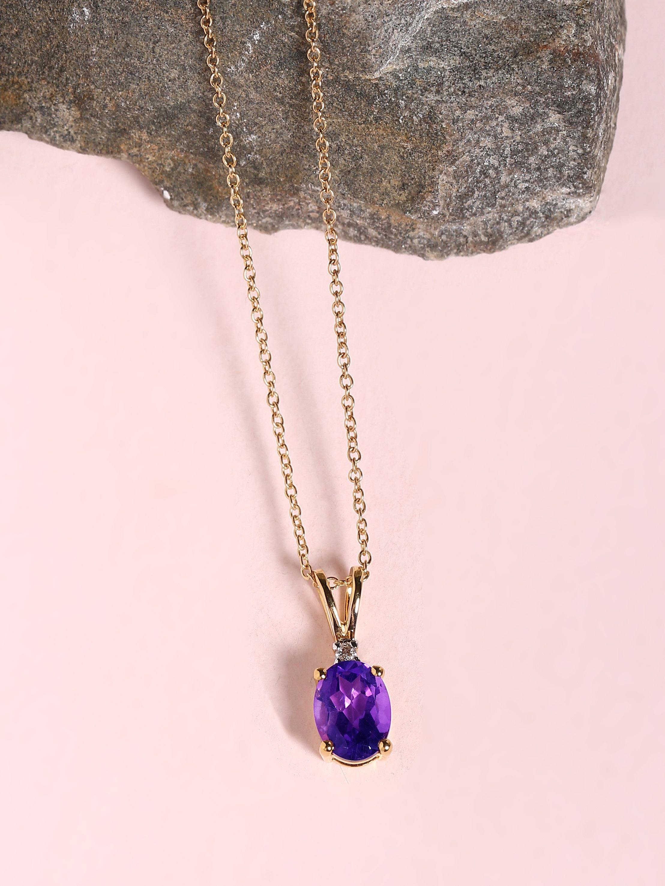1.13 Ct. Amethyst Solid 10k Yellow Gold Chain Pendant Necklace Jewelry - YoTreasure