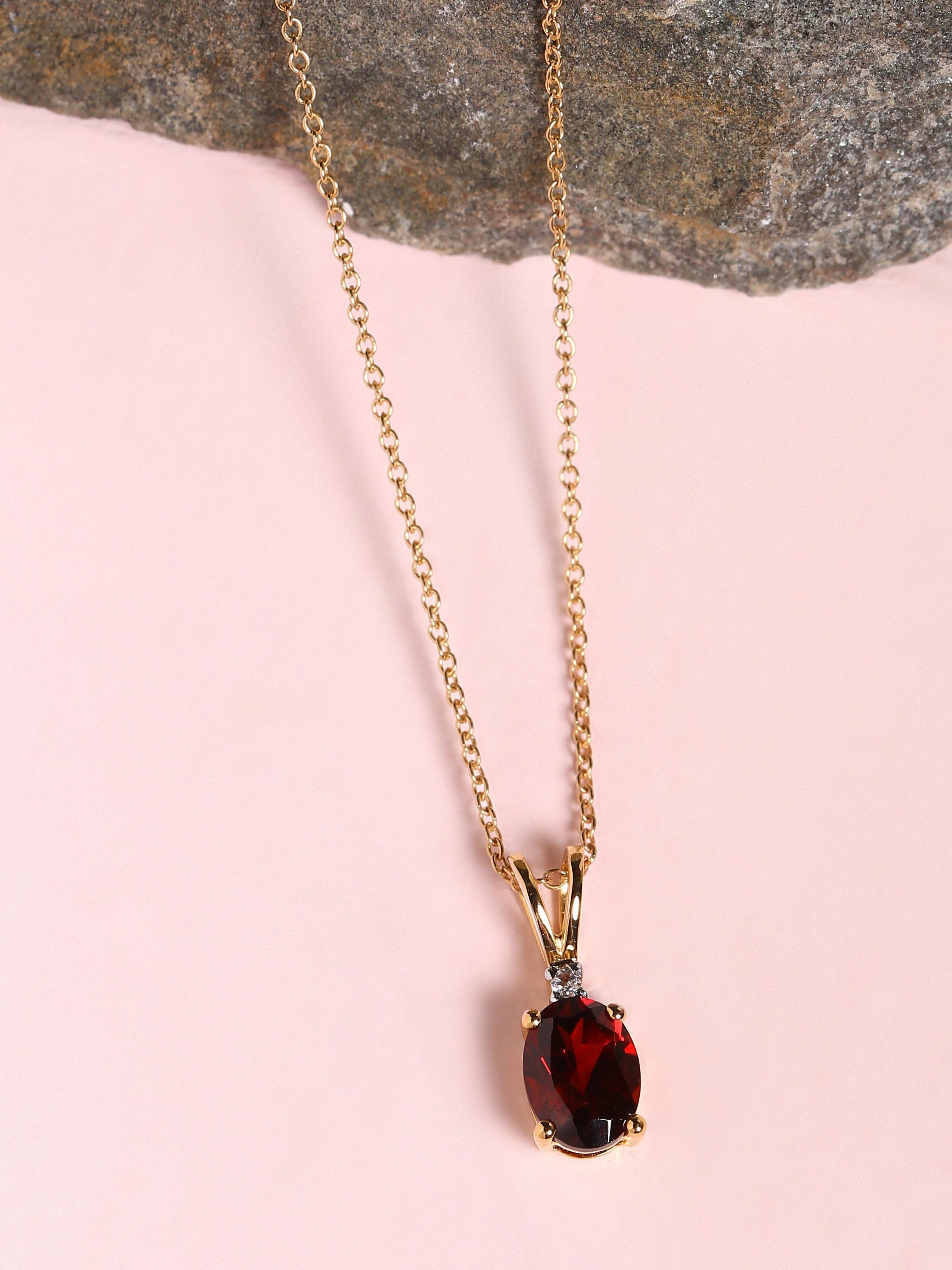 1.42 Ct. Red Garnet Solid 10k Yellow Gold Chain Pendant Necklace Jewelry - YoTreasure