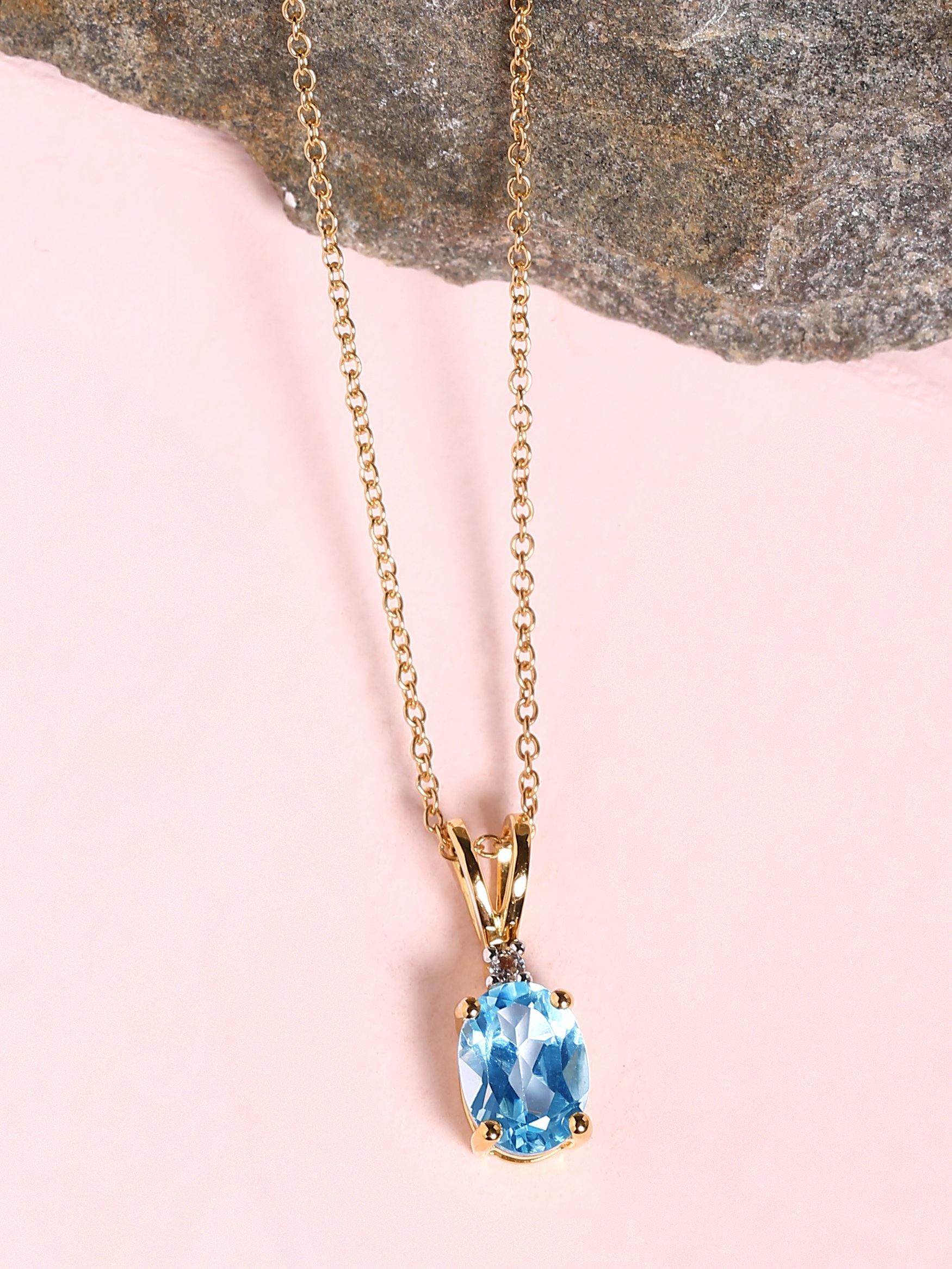 1.53 Ct. Sky Blue Topaz Solid 10k Yellow Gold Chain Pendant Jewelry - YoTreasure