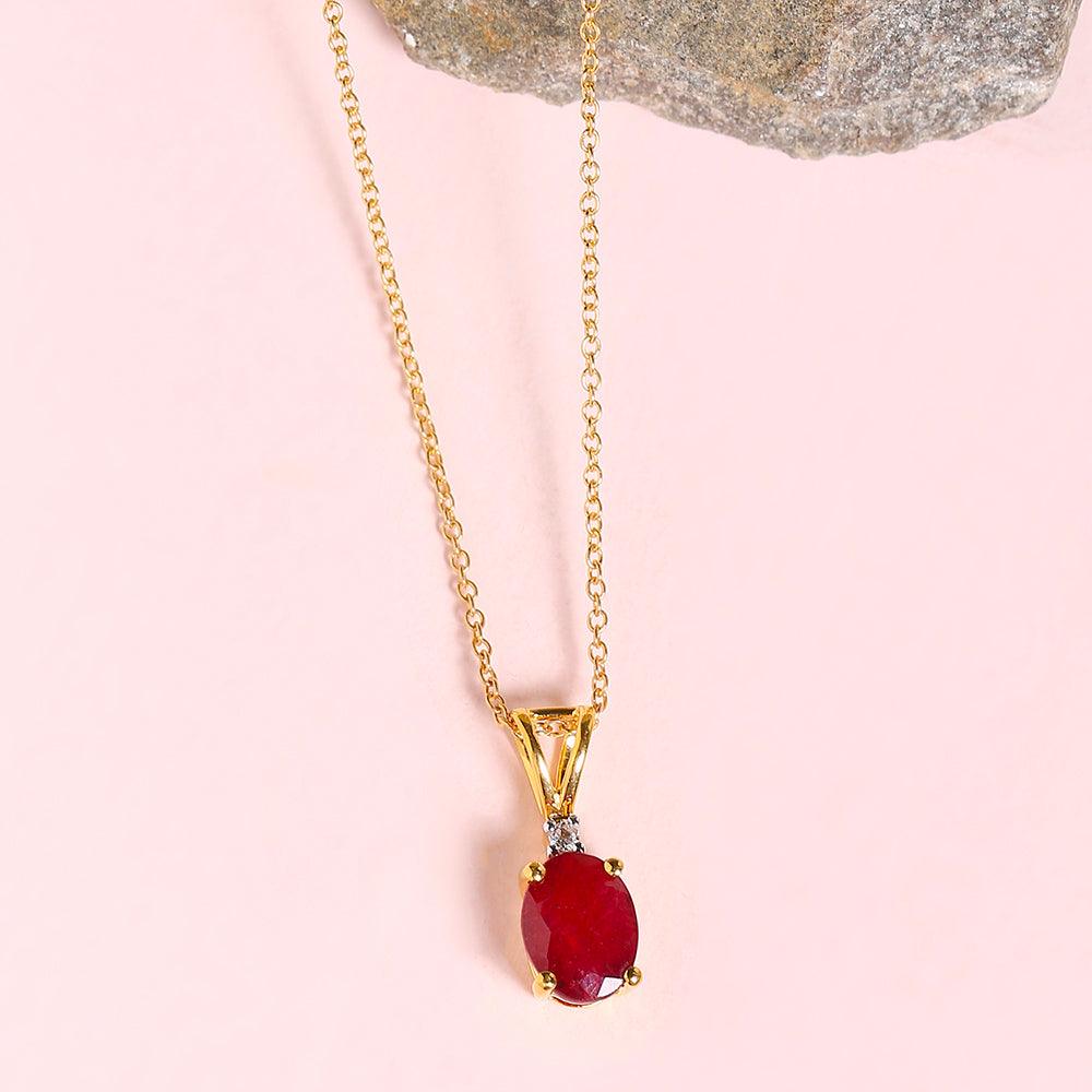 1.52 Ct. Glass Filled Ruby Solid 10k Yellow Gold Chain Pendant Necklace Jewelry - YoTreasure